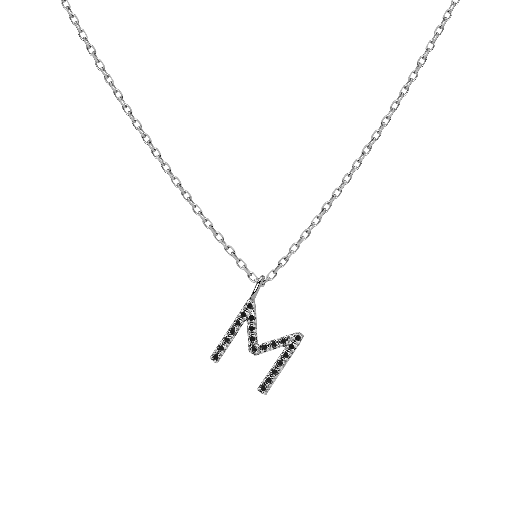 Mini Letter Charm Pendant  Sterling Silver White Gold Vermeil 14k White Gold 18k White Gold Black Diamonds   -M-
