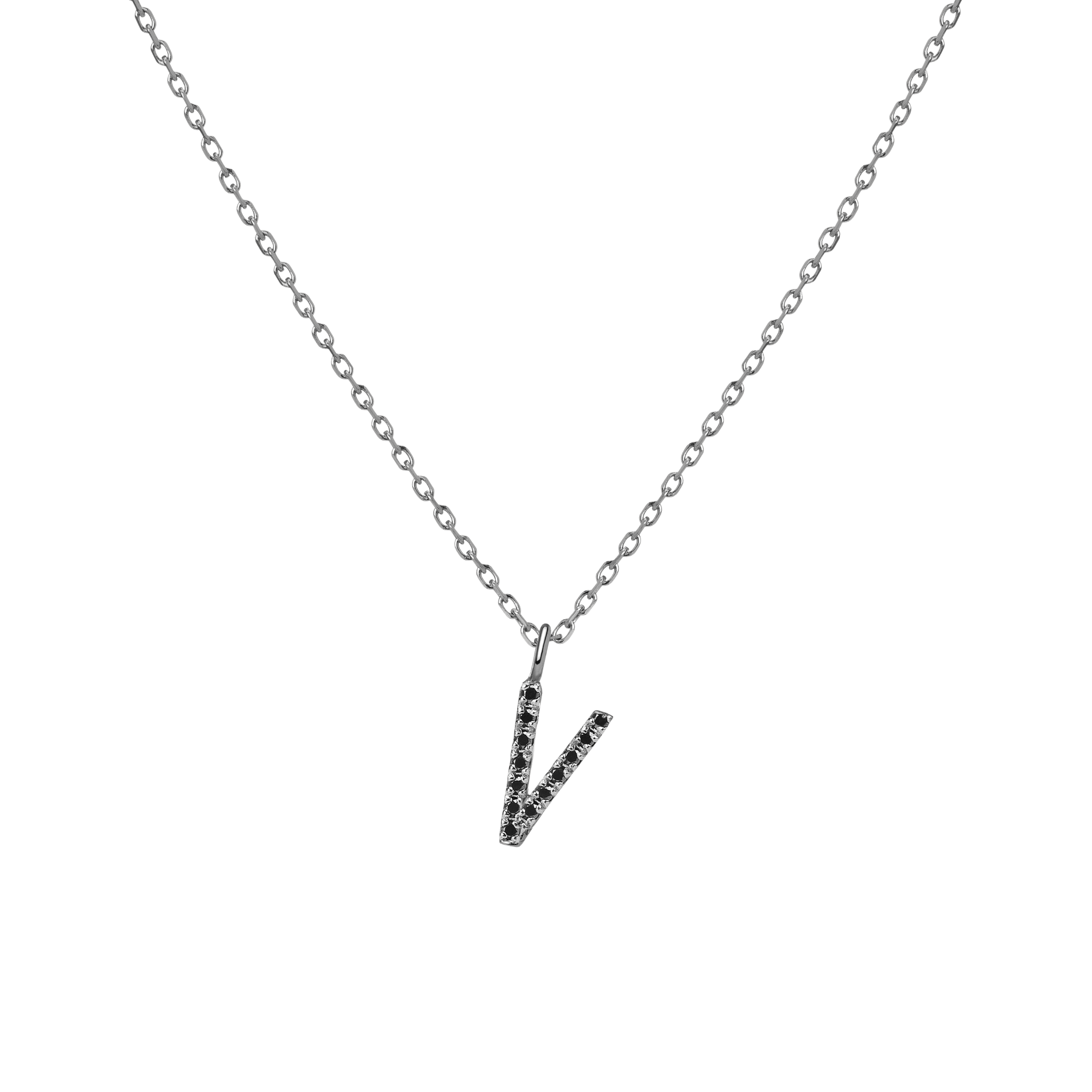 Mini Letter Charm Pendant  Sterling Silver White Gold Vermeil 14k White Gold 18k White Gold Black Diamonds   -V-