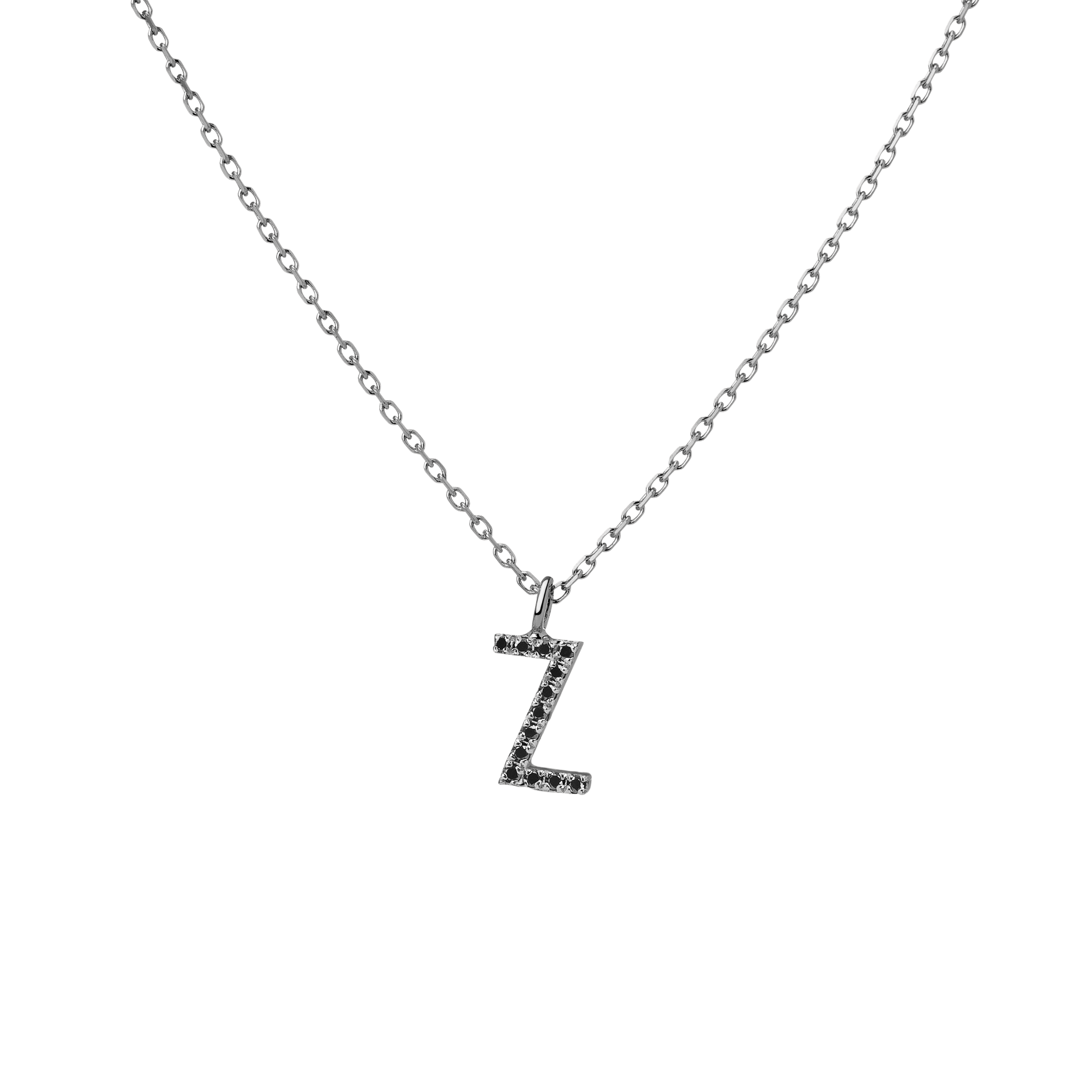 Mini Letter Charm Pendant  Sterling Silver White Gold Vermeil 14k White Gold 18k White Gold Black Diamonds   -Z-