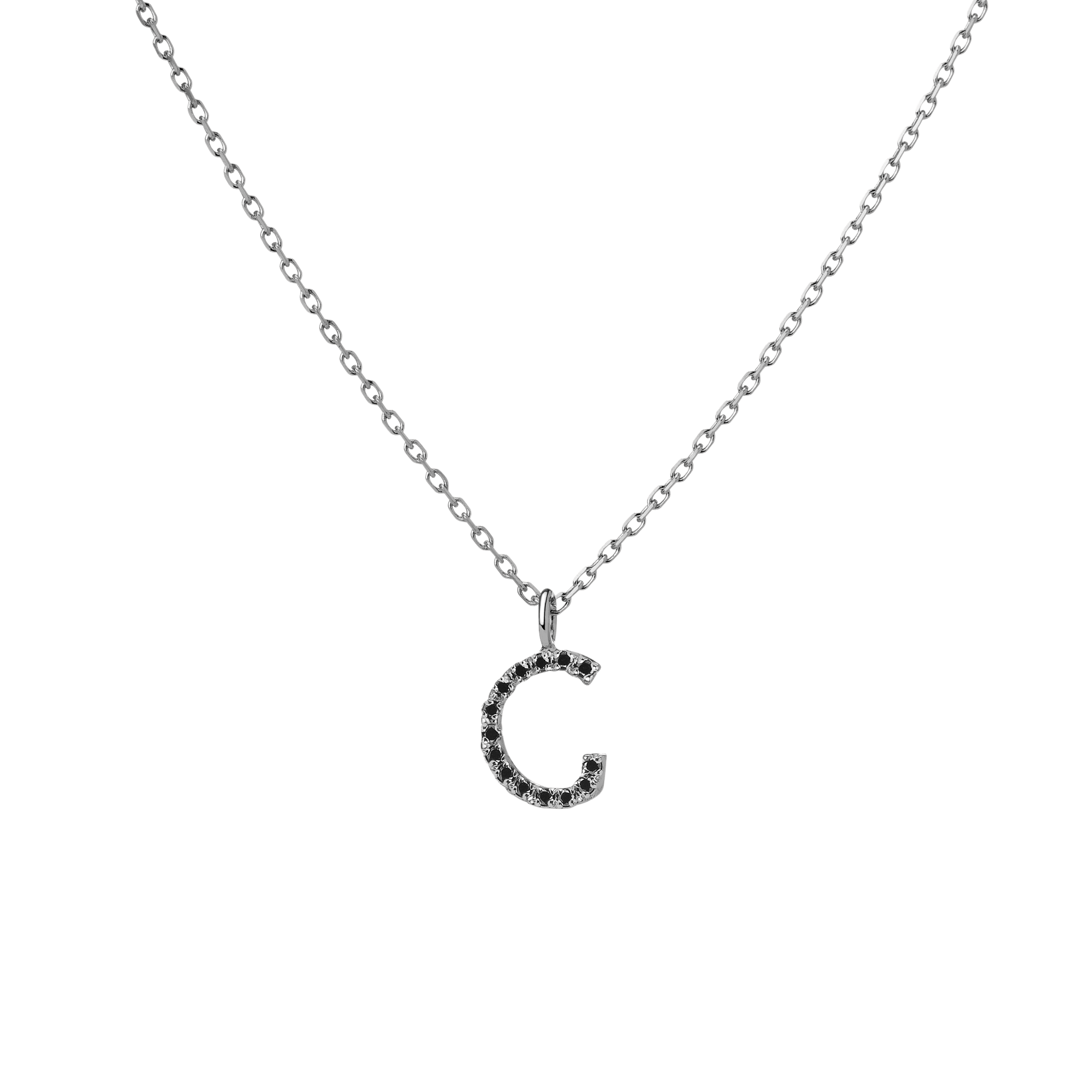 Mini Letter Charm Pendant  Sterling Silver White Gold Vermeil 14k White Gold 18k White Gold Black Diamonds   -G-