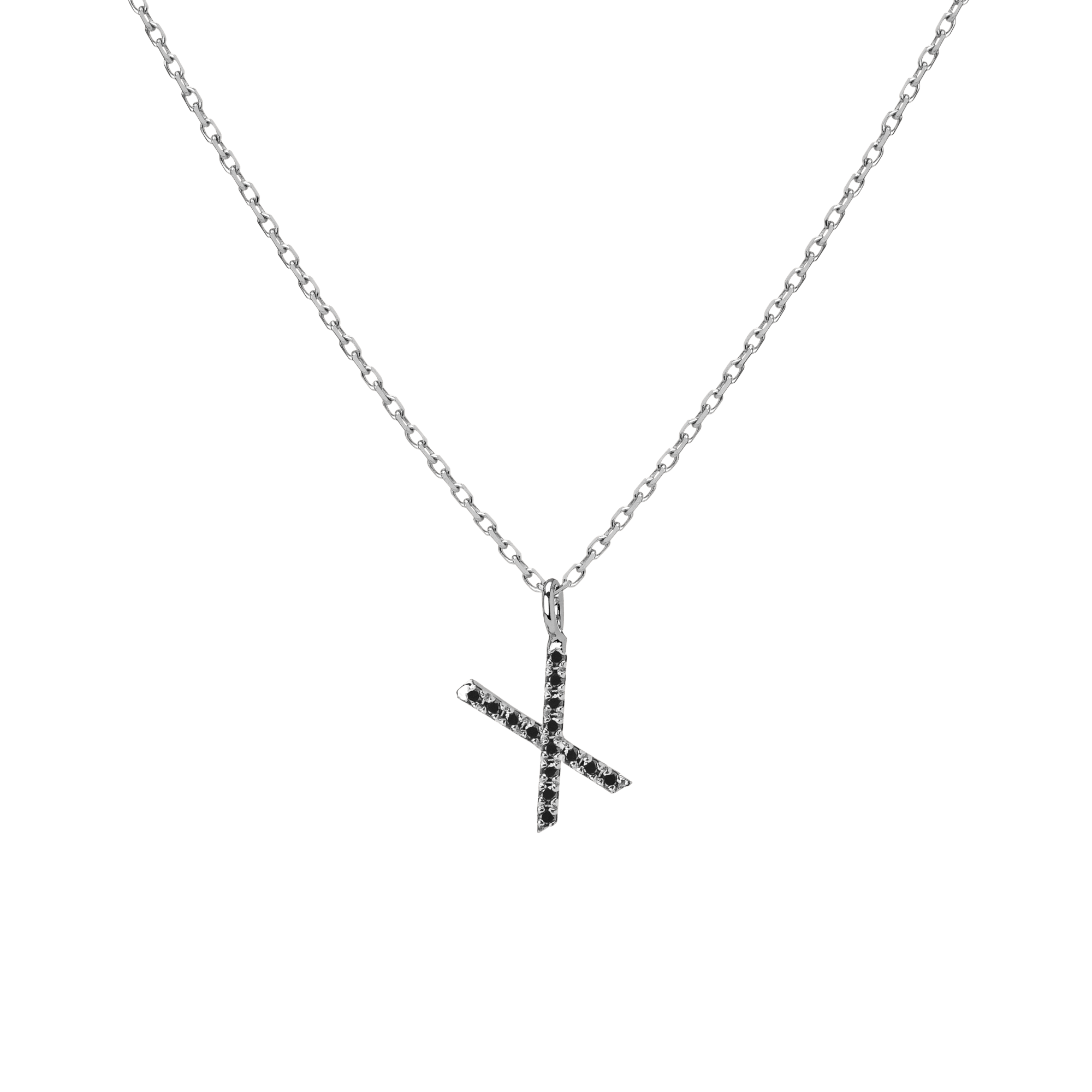 Mini Letter Charm Pendant  Sterling Silver White Gold Vermeil 14k White Gold 18k White Gold Black Diamonds   -X-