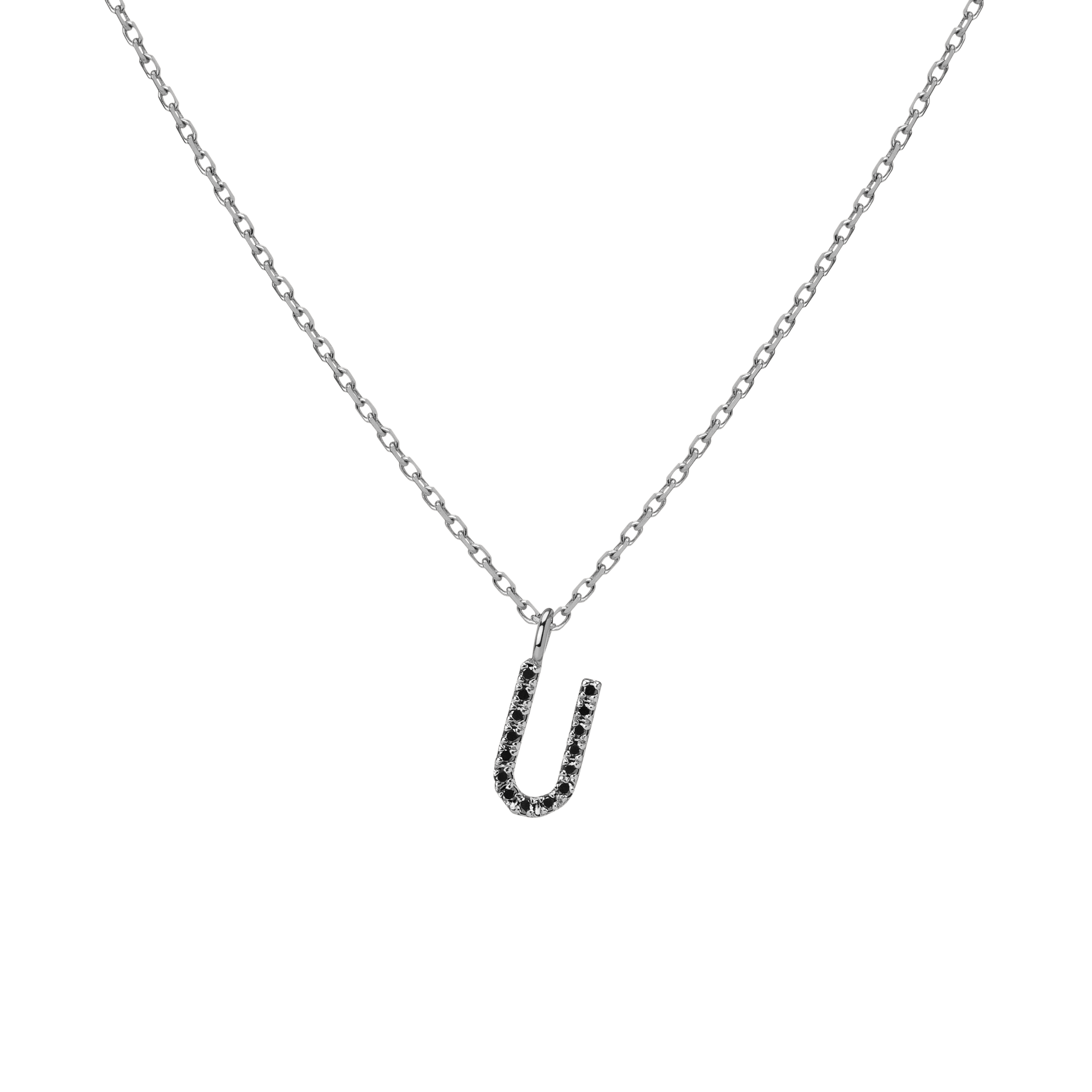 Mini Letter Charm Pendant  Sterling Silver White Gold Vermeil 14k White Gold 18k White Gold Black Diamonds   -U-