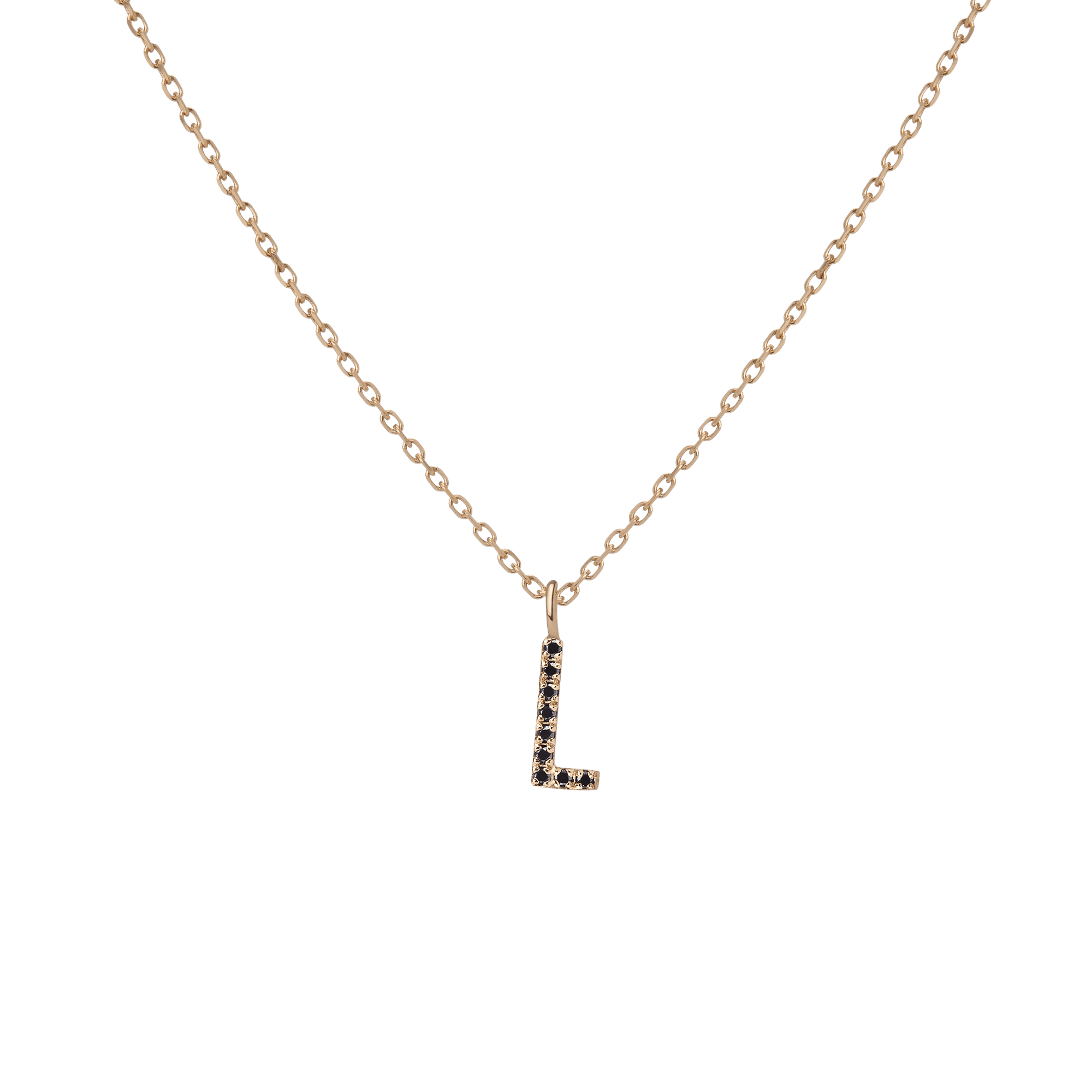 Mini Letter Charm Pendant  Yellow Gold Vermeil 14k Yellow Gold 18k Yellow Gold Black Diamonds   -L-