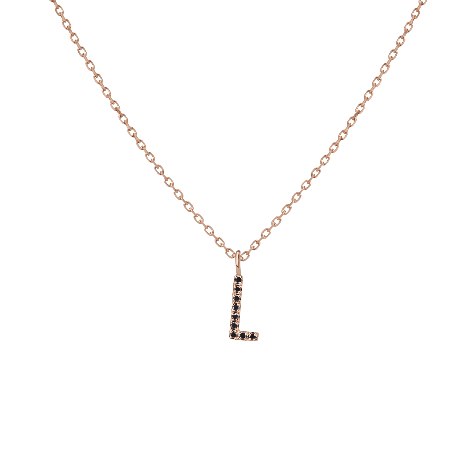 Mini Letter Charm Pendant  Rose Gold Vermeil 14k Rose Gold 18k Rose Gold Black Diamonds   -L-