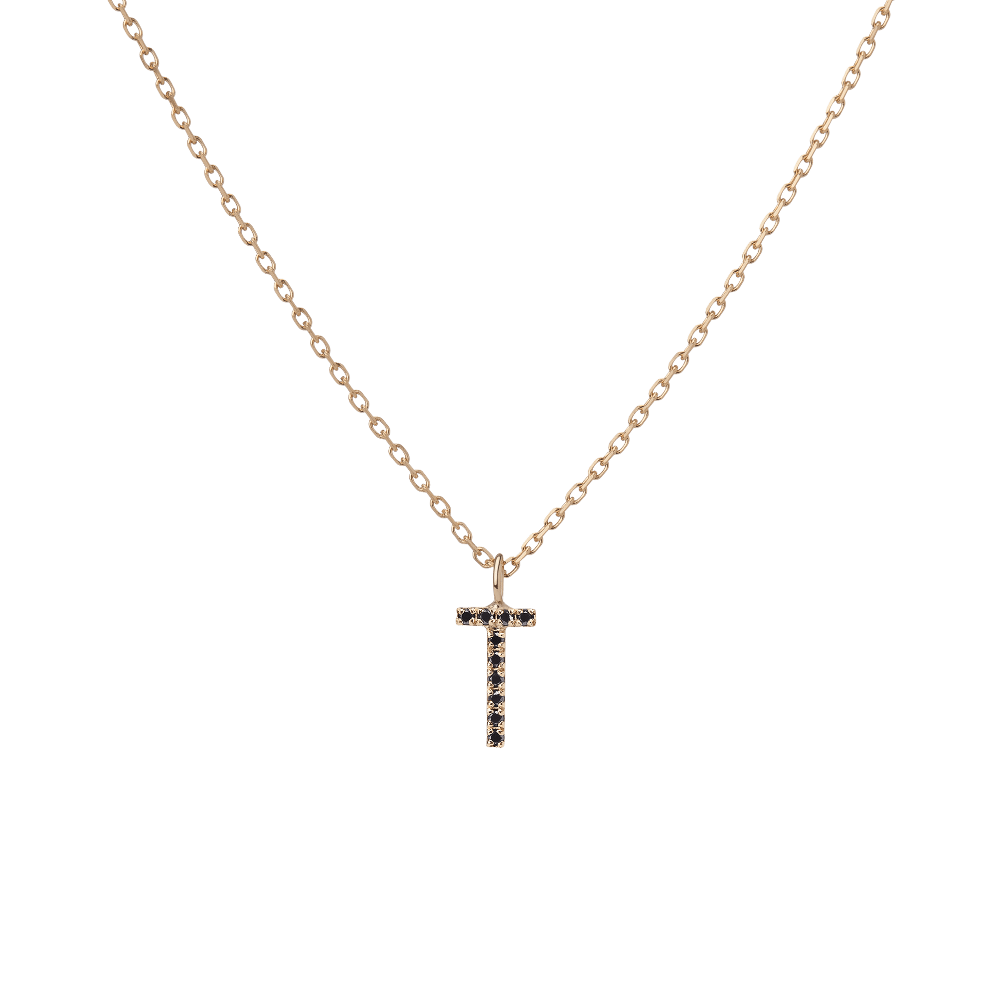 Mini Letter Charm Pendant  Yellow Gold Vermeil 14k Yellow Gold 18k Yellow Gold Black Diamonds   -T-