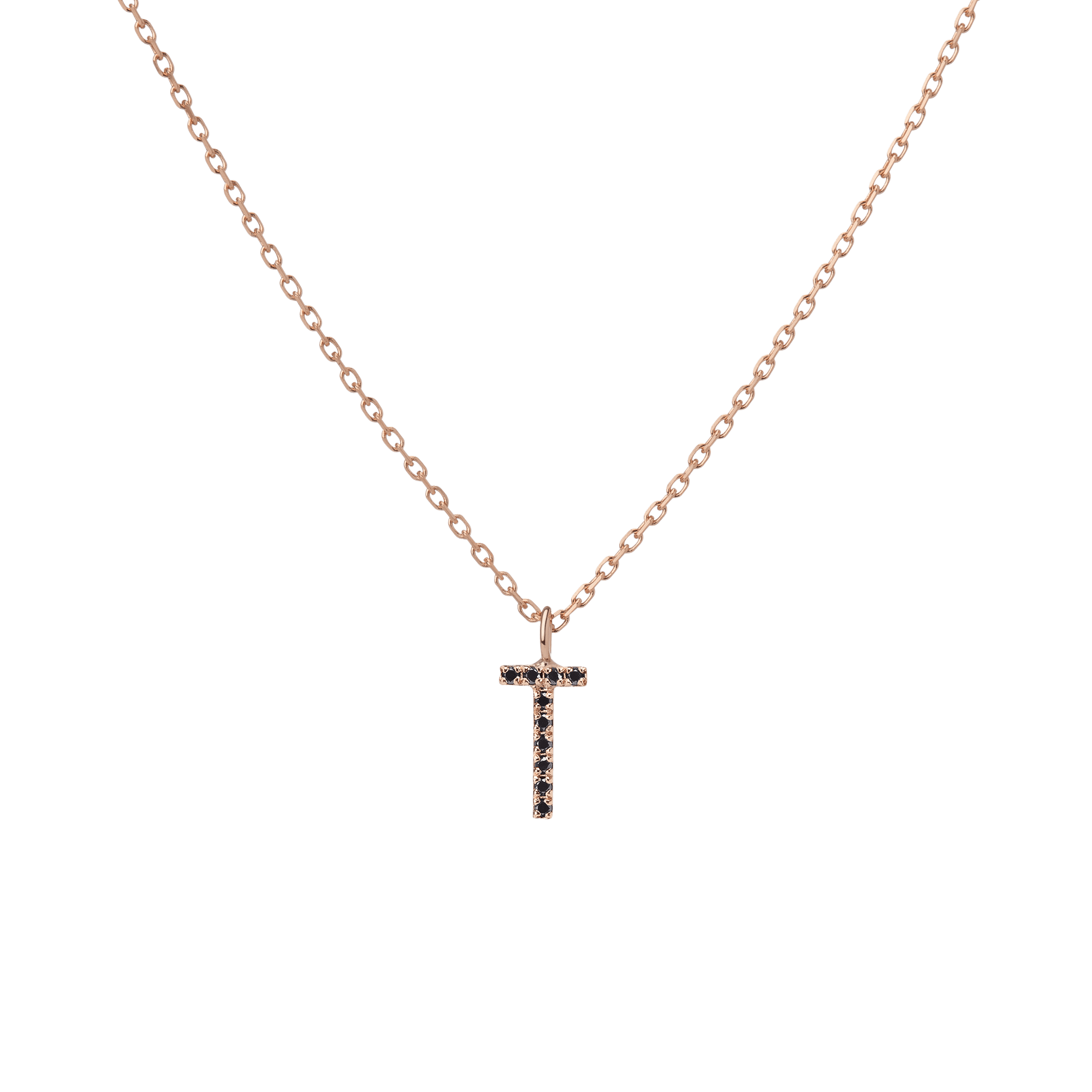 Mini Letter Charm Pendant  Rose Gold Vermeil 14k Rose Gold 18k Rose Gold Black Diamonds   -T-