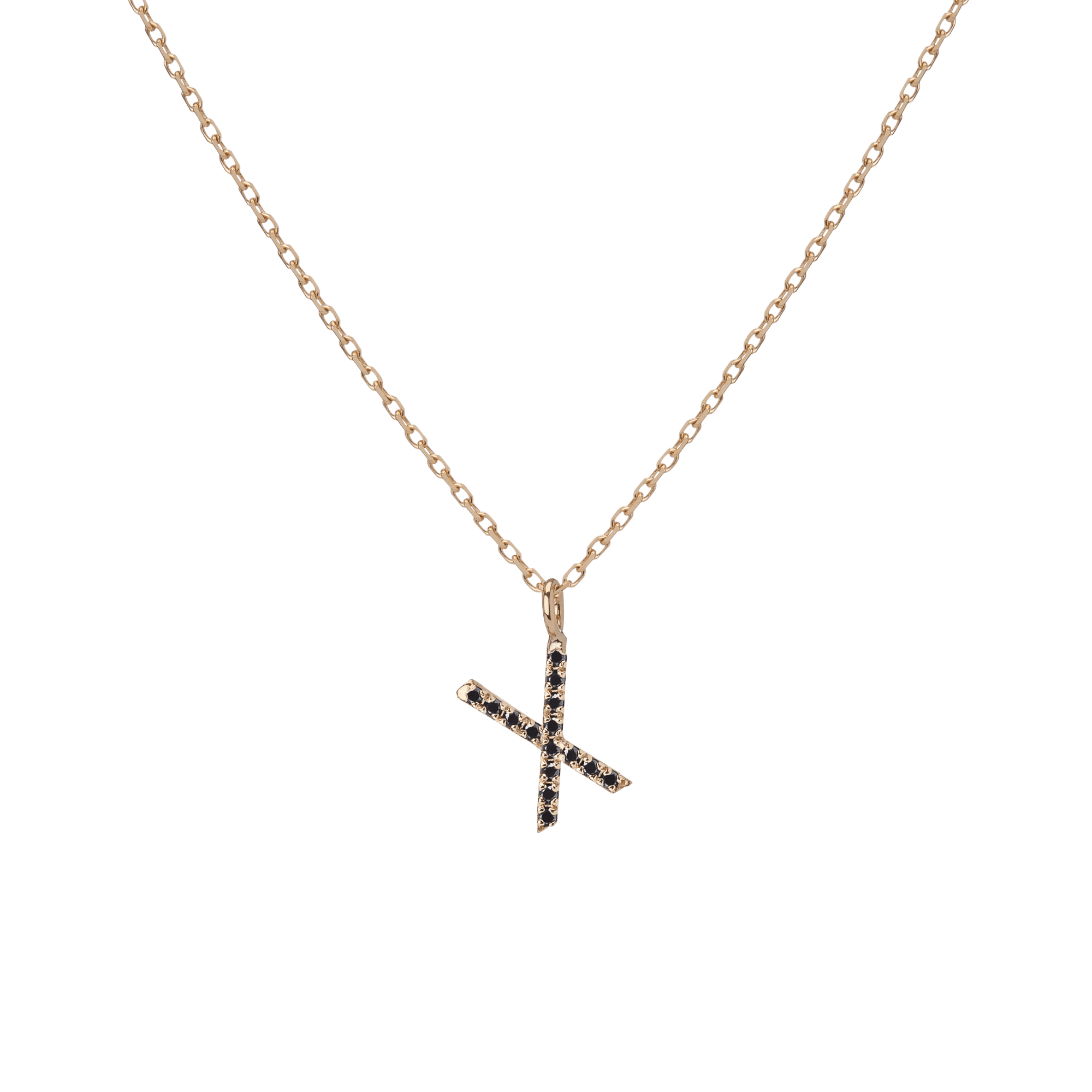 Mini Letter Charm Pendant  Yellow Gold Vermeil 14k Yellow Gold 18k Yellow Gold Black Diamonds   -X-