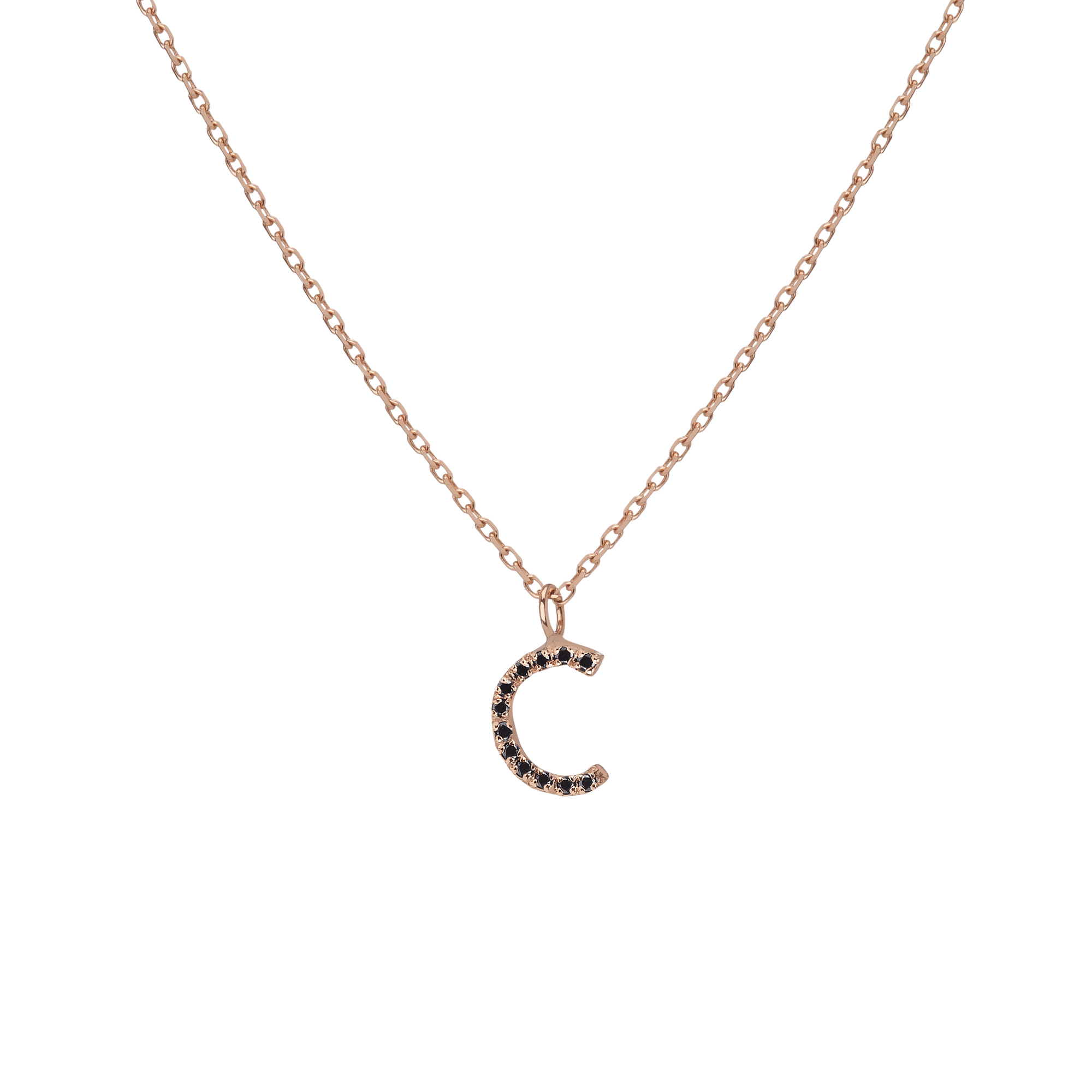 Mini Letter Charm Pendant  Rose Gold Vermeil 14k Rose Gold 18k Rose Gold Black Diamonds   -C-