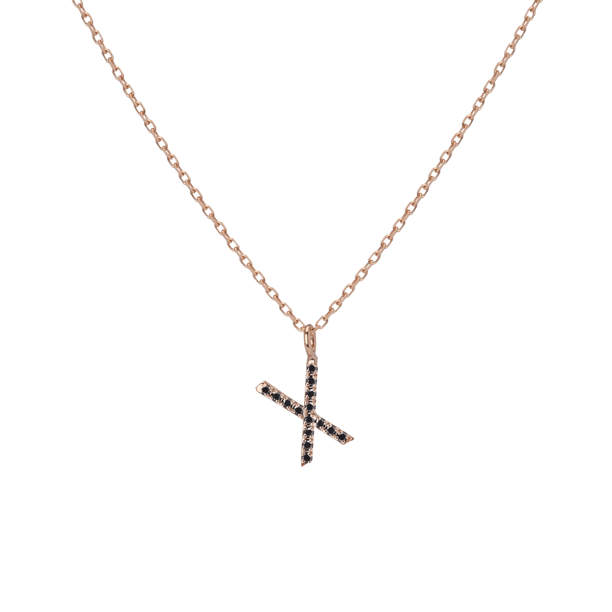 Mini Letter Charm Pendant  Rose Gold Vermeil 14k Rose Gold 18k Rose Gold Black Diamonds   -X-