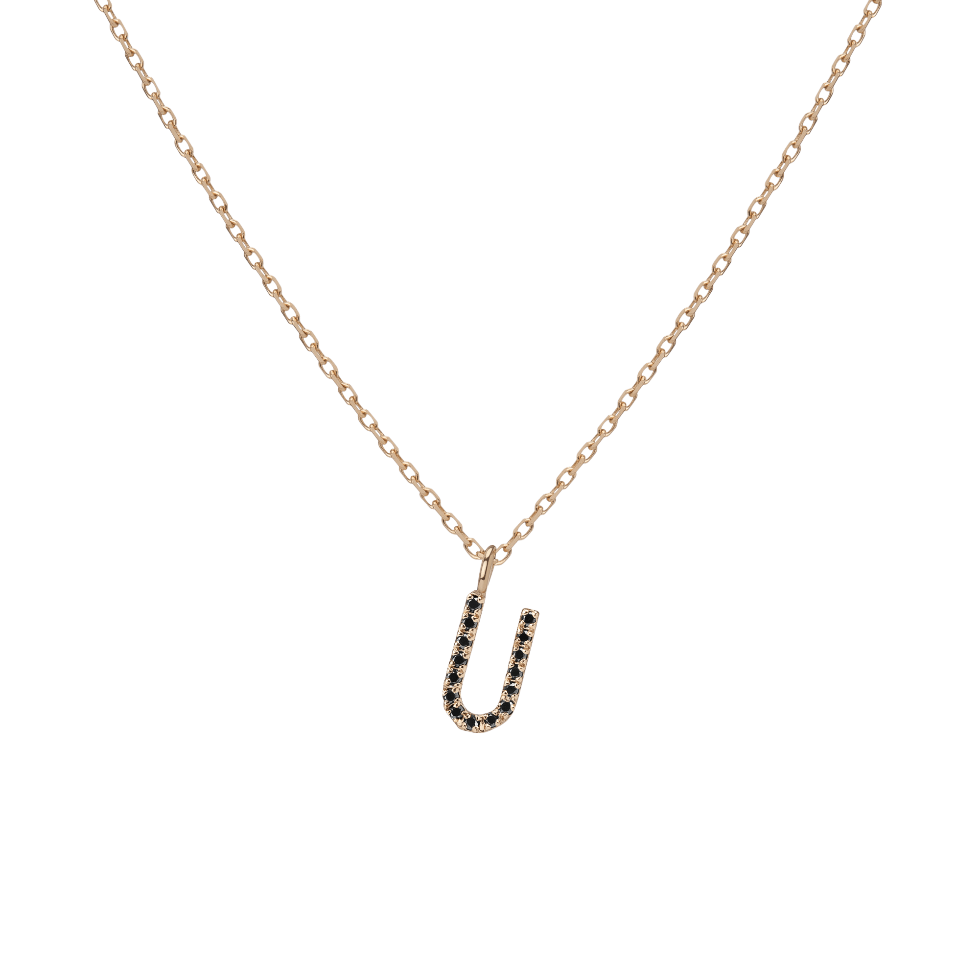 Mini Letter Charm Pendant  Yellow Gold Vermeil 14k Yellow Gold 18k Yellow Gold Black Diamonds   -U-
