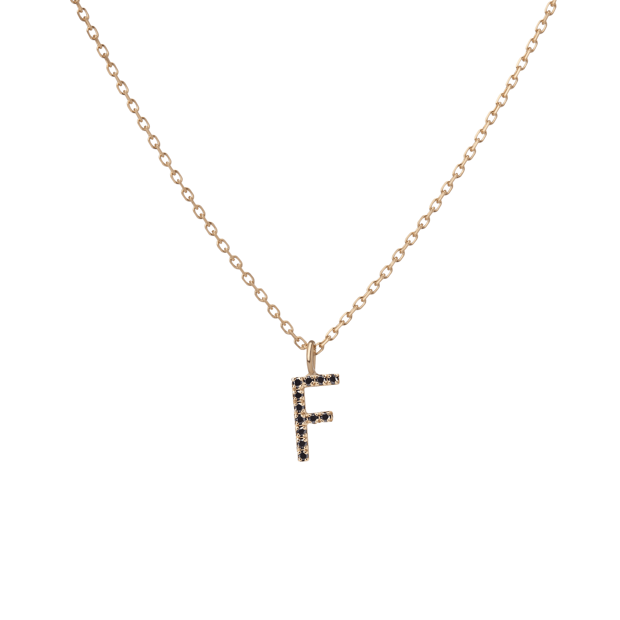 Mini Letter Charm Pendant  Yellow Gold Vermeil 14k Yellow Gold 18k Yellow Gold Black Diamonds   -F-