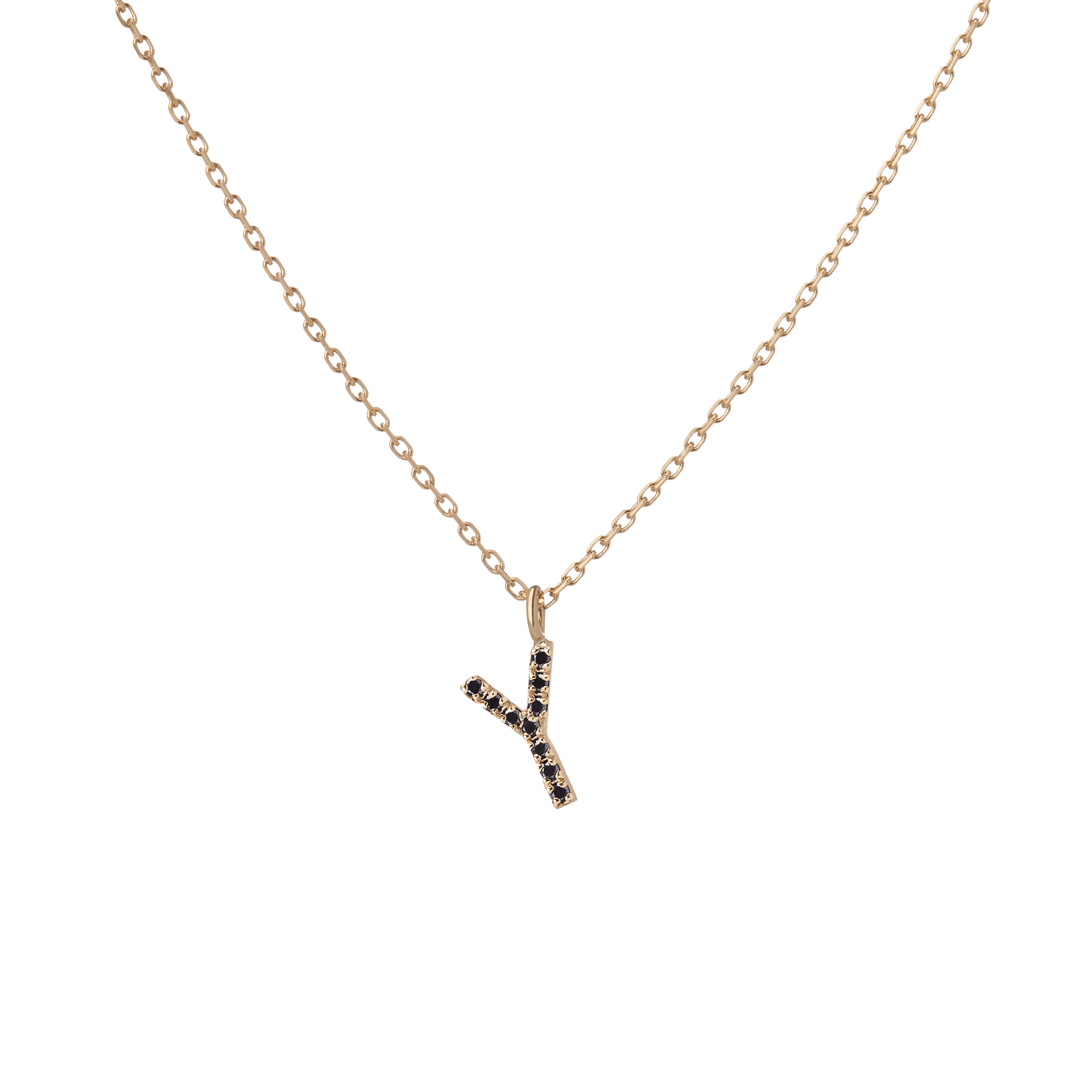 Mini Letter Charm Pendant  Yellow Gold Vermeil 14k Yellow Gold 18k Yellow Gold Black Diamonds   -Y-