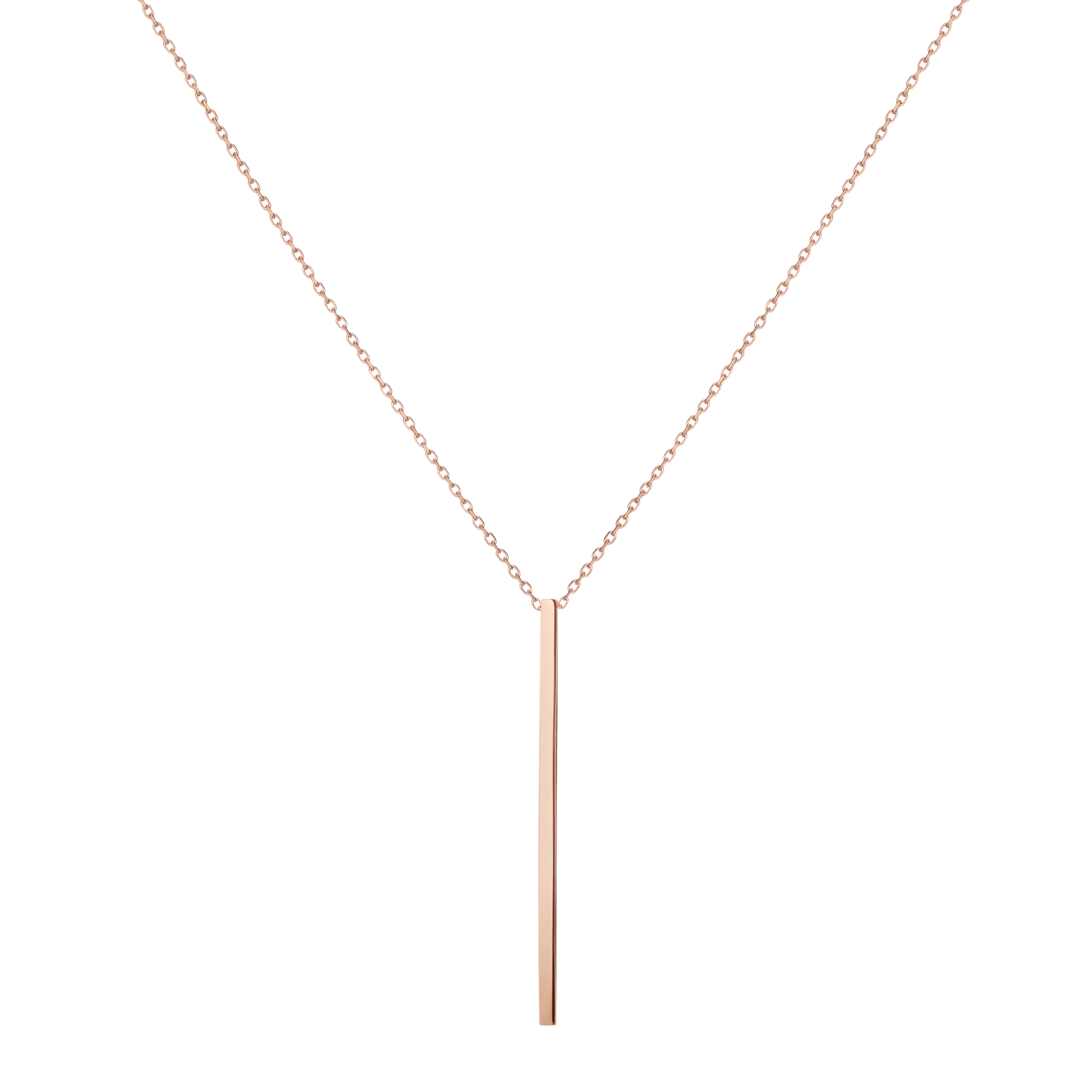 Long Gold Bar Drop Necklace Rose Gold Vermeil 14k Rose Gold 18k Rose Gold     Front First