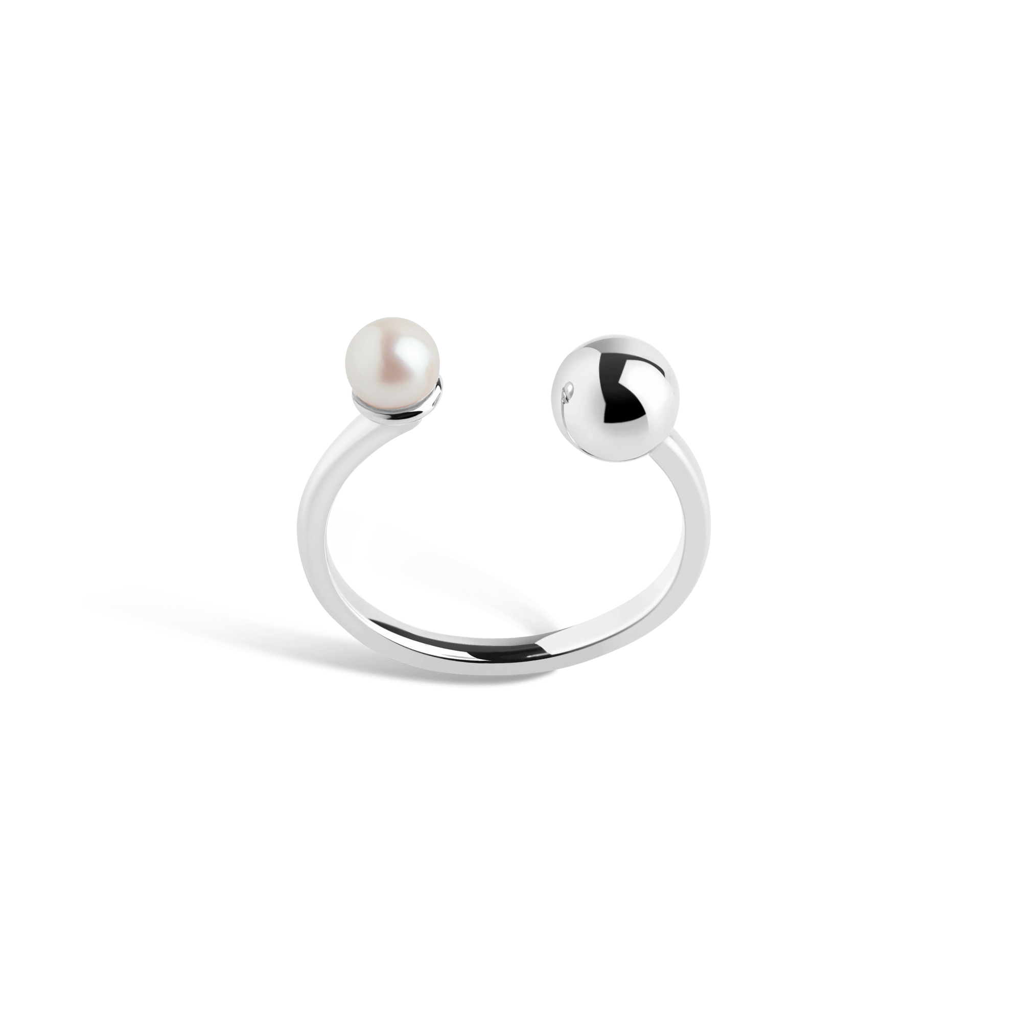 Asymmetric Pearl Ring Sterling Silver White Gold Vermeil 14k White Gold 18k White Gold     Front First