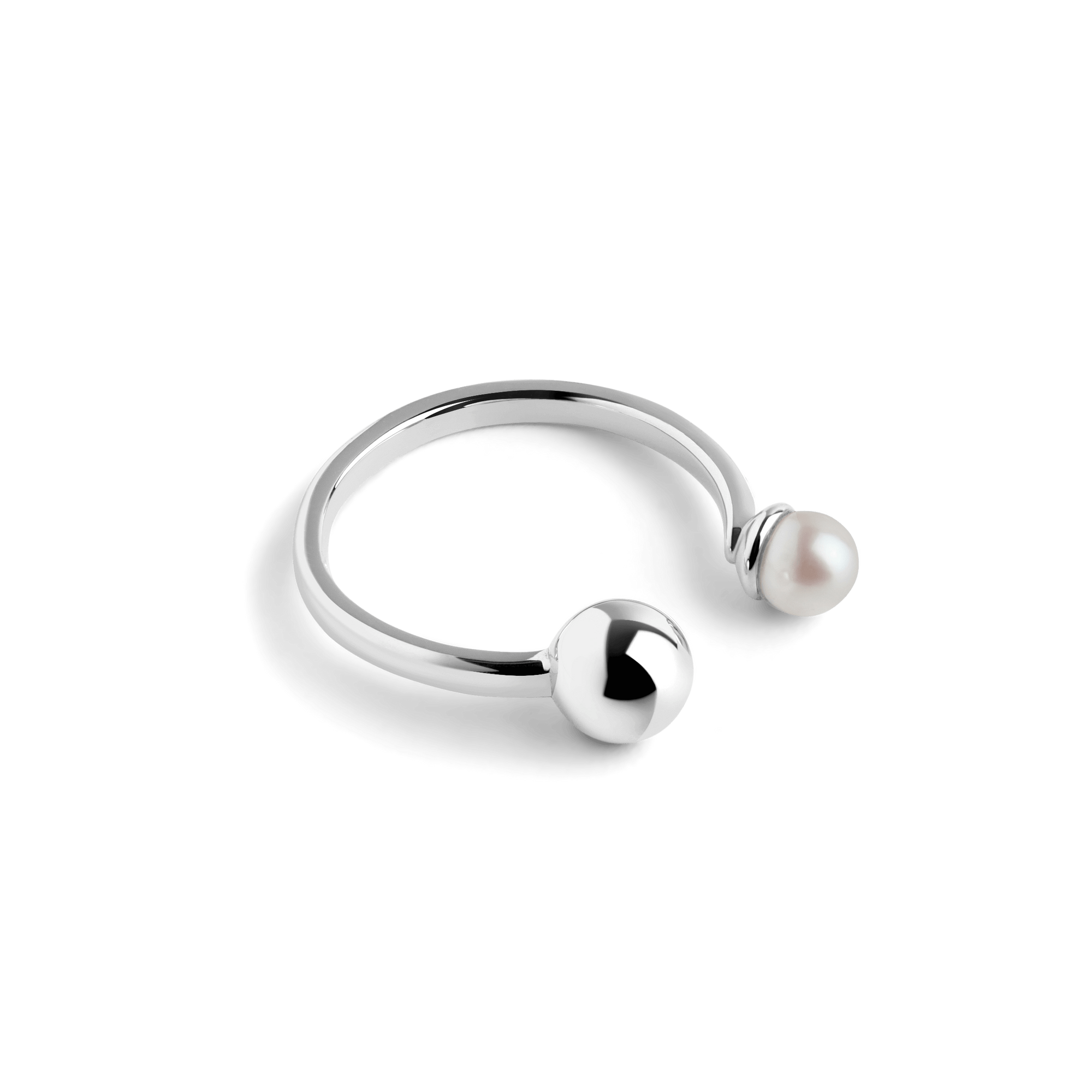 Asymmetric Pearl Ring Sterling Silver White Gold Vermeil 14k White Gold 18k White Gold Laid down