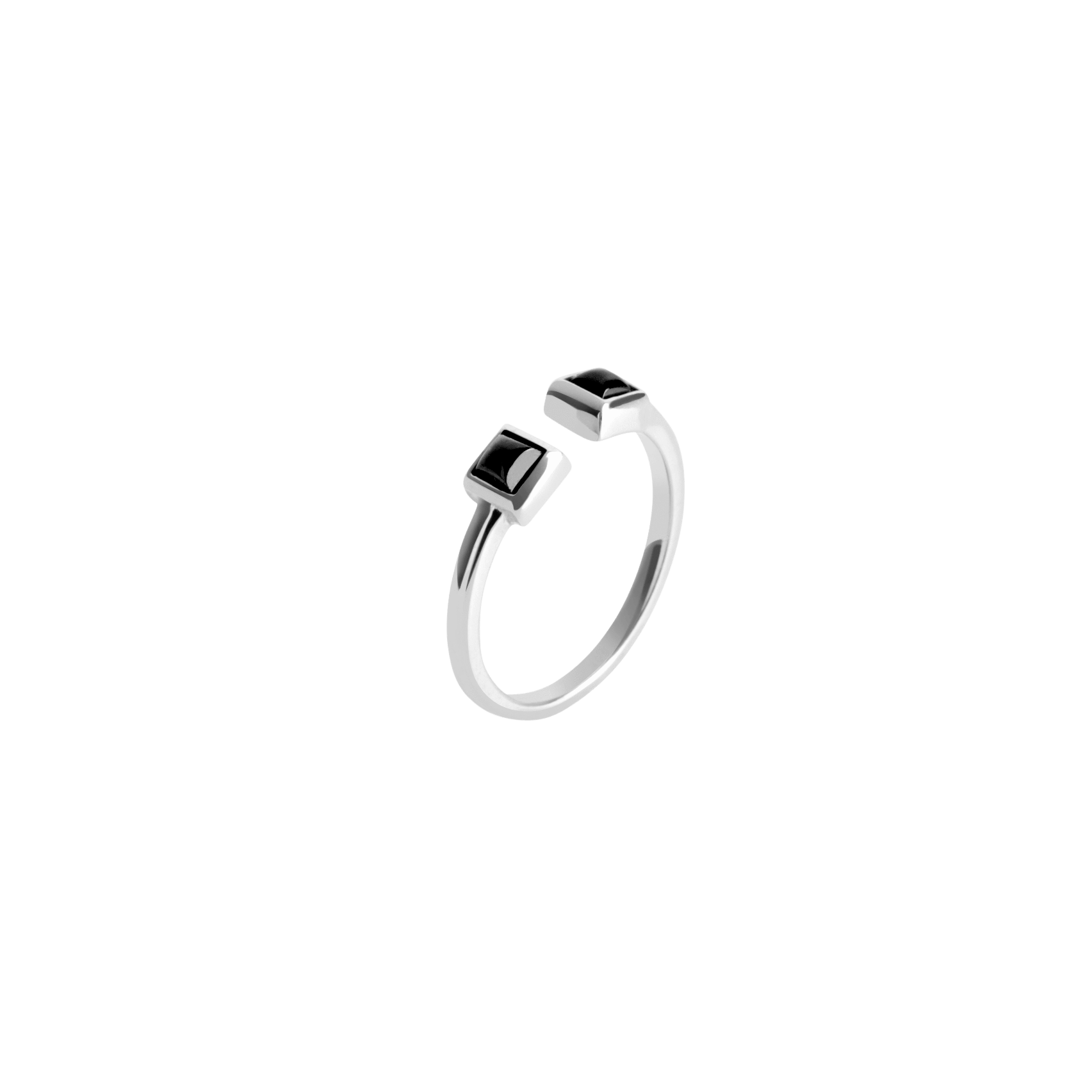 Black Stones Ring Sterling Silver White Gold Vermeil 14k White Gold 18k White Gold Black Diamonds Half Side    Front First