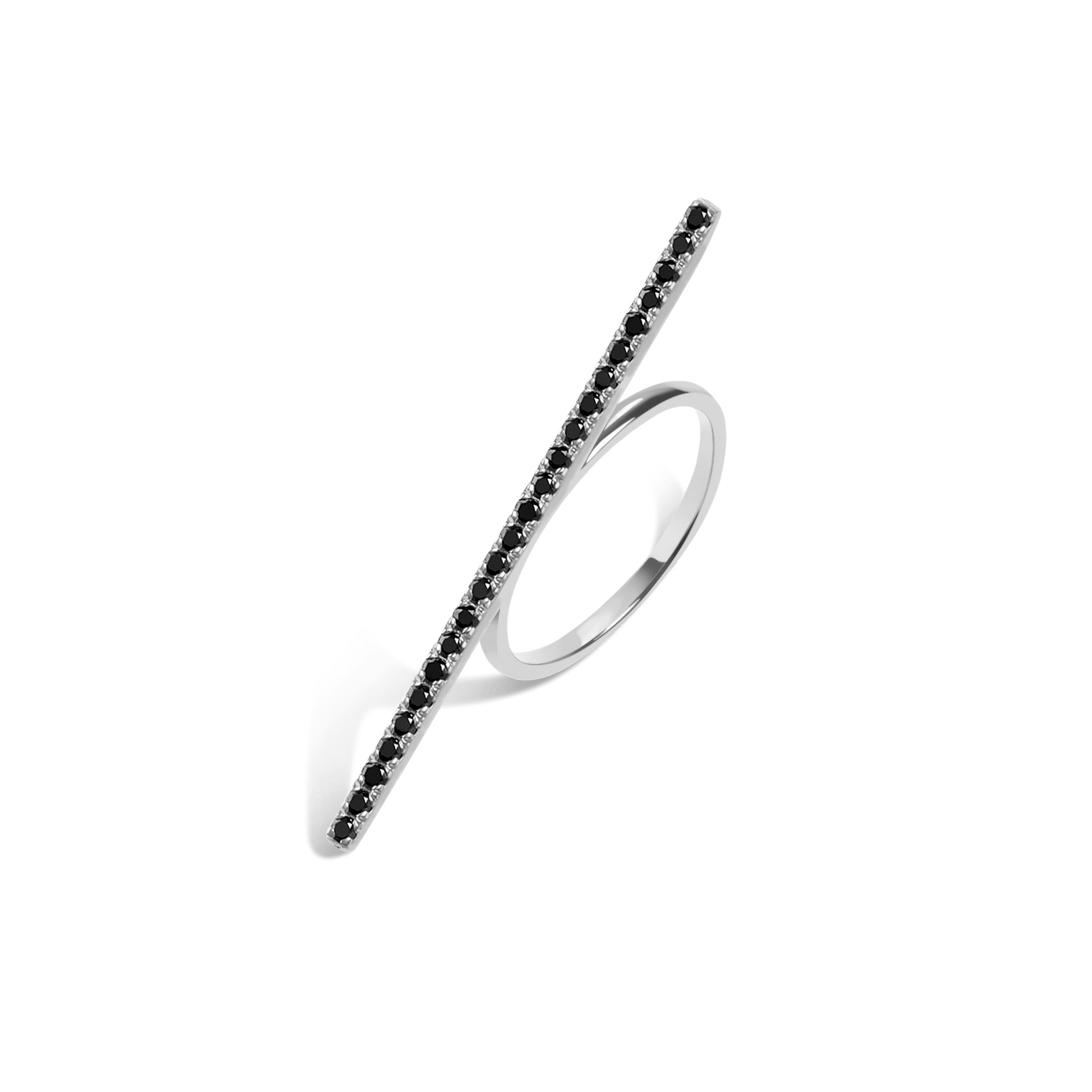 Diamond Bar Ring  Sterling Silver White Gold Vermeil 14k White Gold 18k White Gold Black Diamonds    Front First