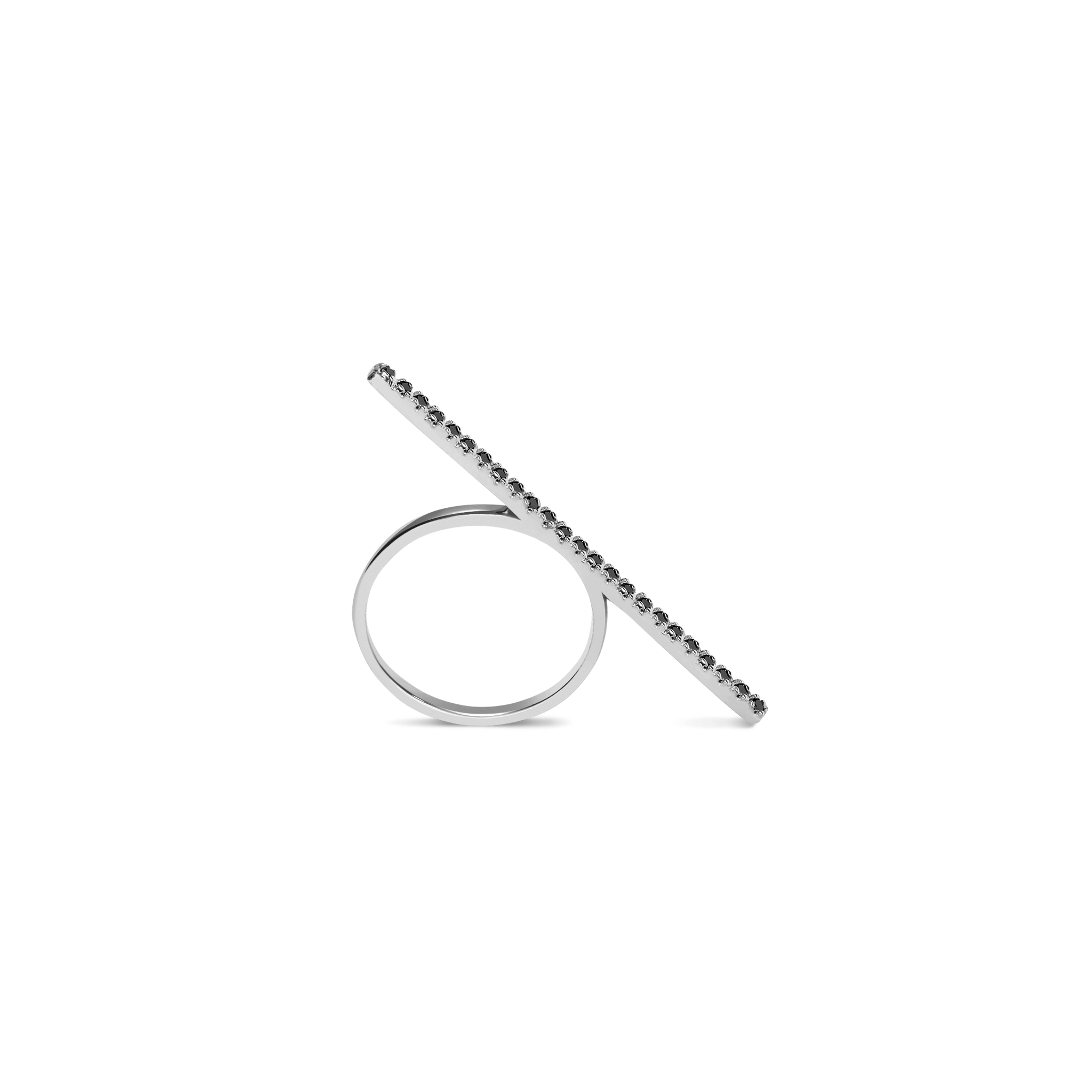 Diamond Bar Ring  Sterling Silver White Gold Vermeil 14k White Gold 18k White Gold Black Diamonds Half Side