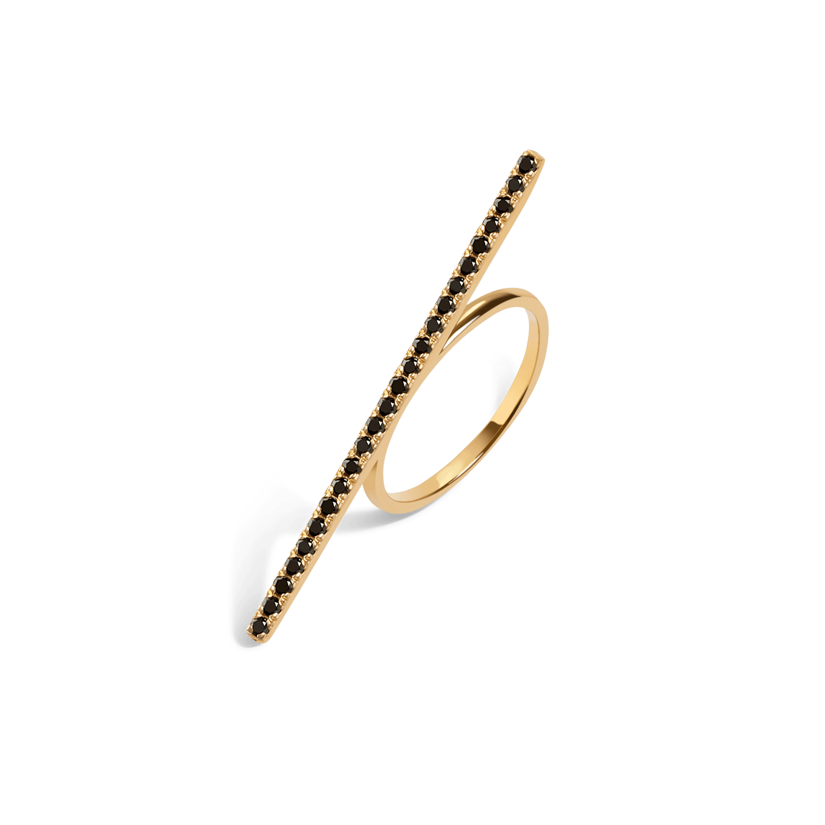Diamond Bar Ring  Yellow Gold Vermeil 14k Yellow Gold 18k Yellow Gold Black Diamonds    Front First