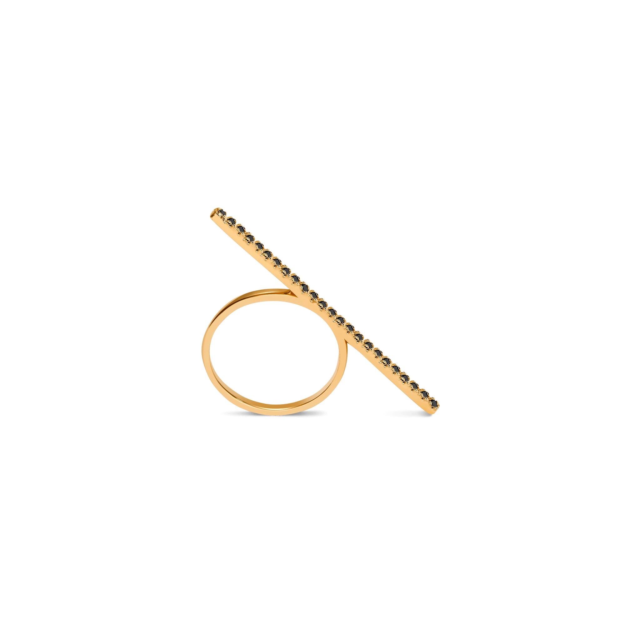 Diamond Bar Ring  Yellow Gold Vermeil 14k Yellow Gold 18k Yellow Gold Black Diamonds Half Side