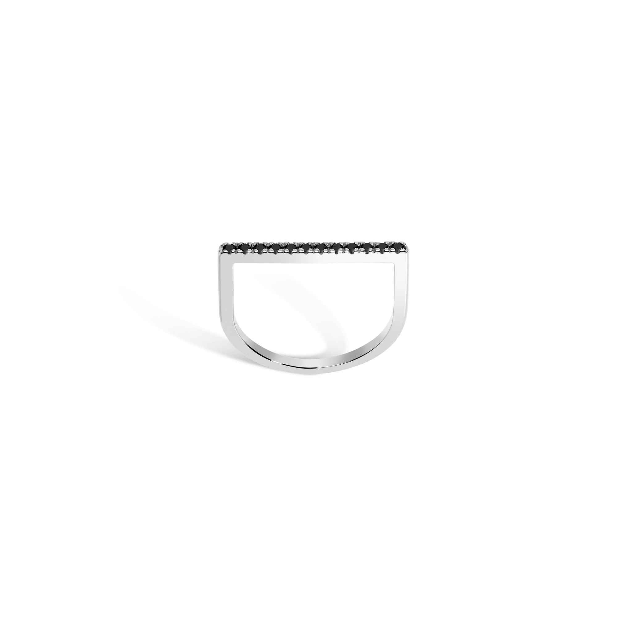 Diamond Bar Square Ring  Sterling Silver White Gold Vermeil 14k White Gold 18k White Gold Black Diamonds    Front First