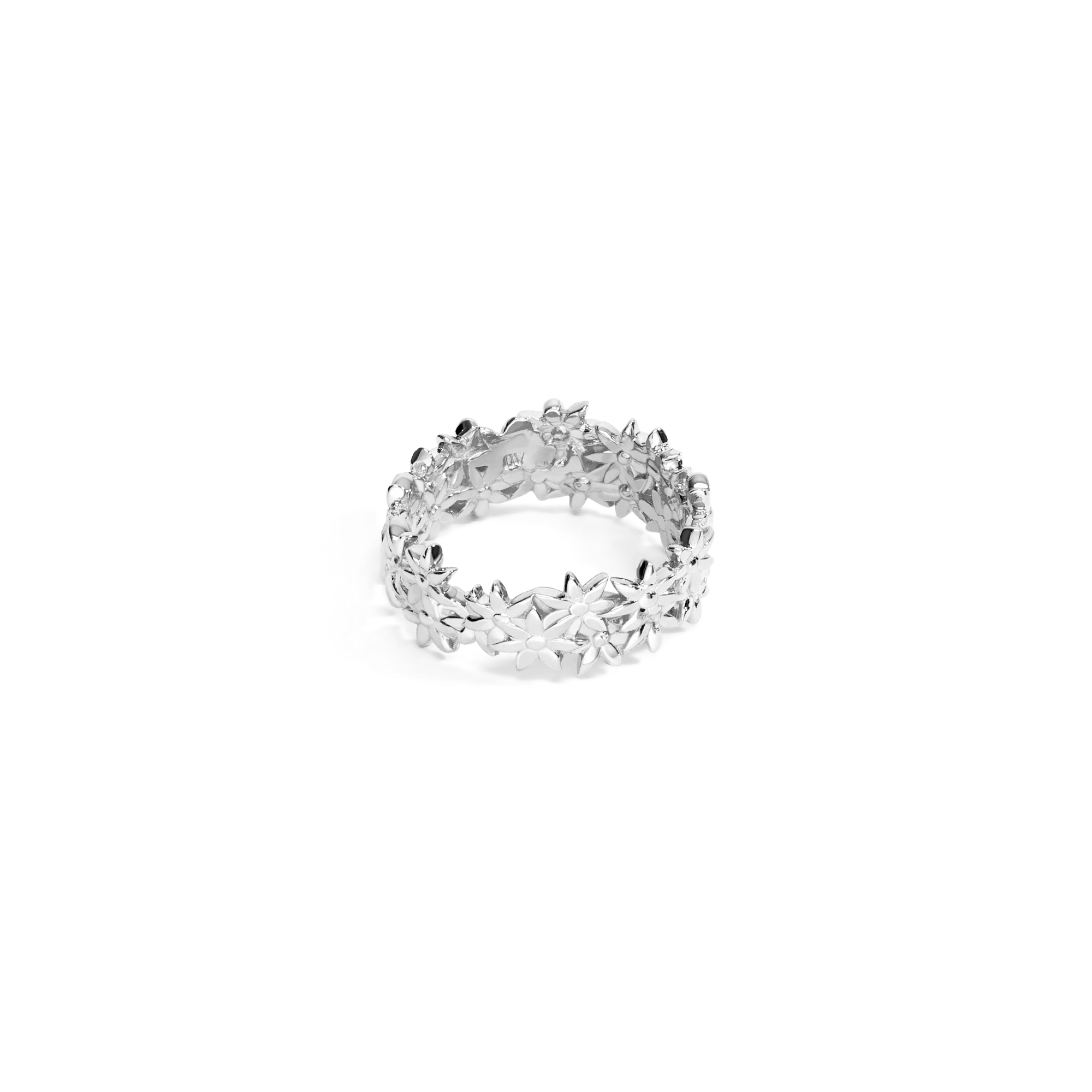 Flower Ring Closed Sterling Silver White Gold Vermeil 14k White Gold 18k White Gold Laid down