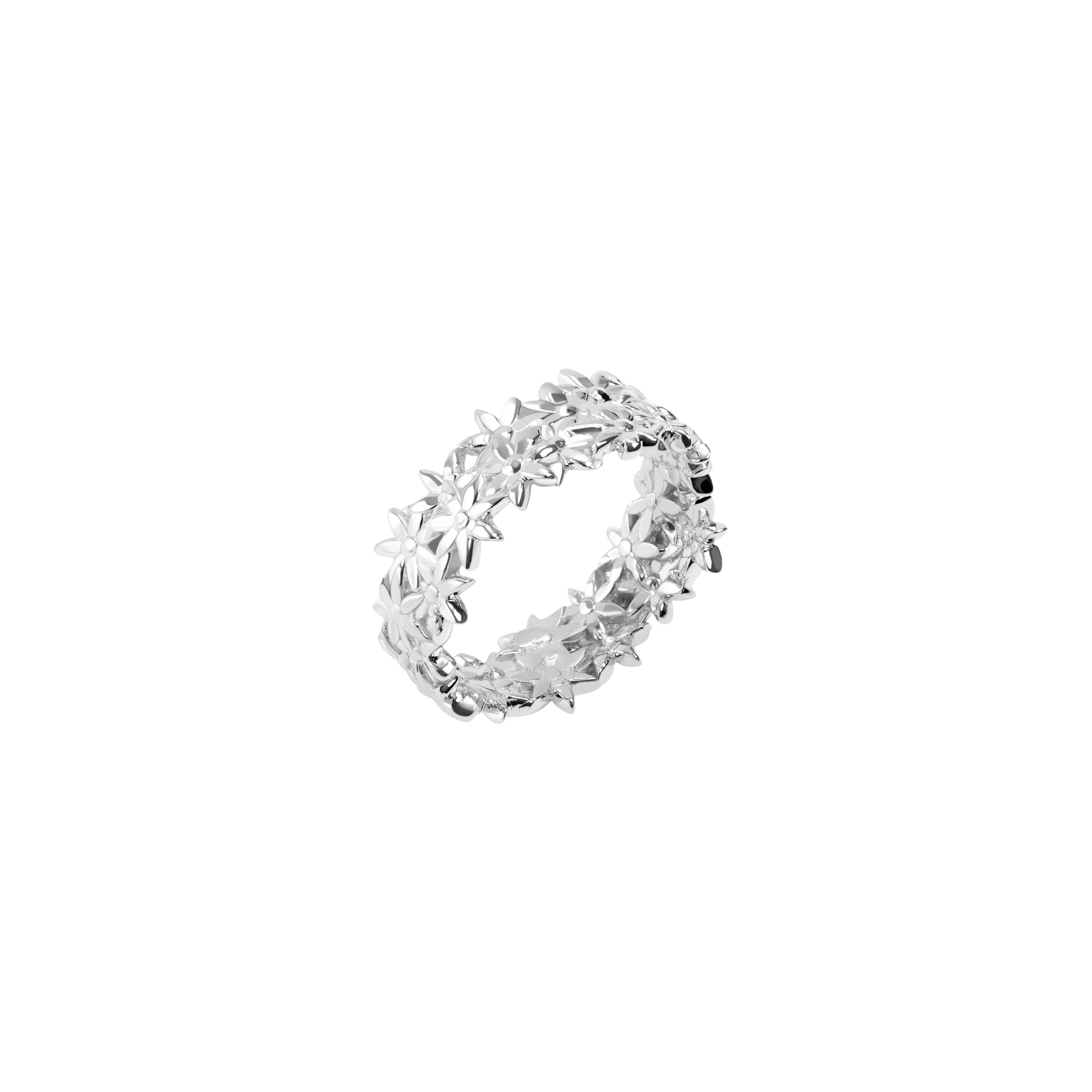 Flower Ring Closed Sterling Silver White Gold Vermeil 14k White Gold 18k White Gold Half Side    Front First
