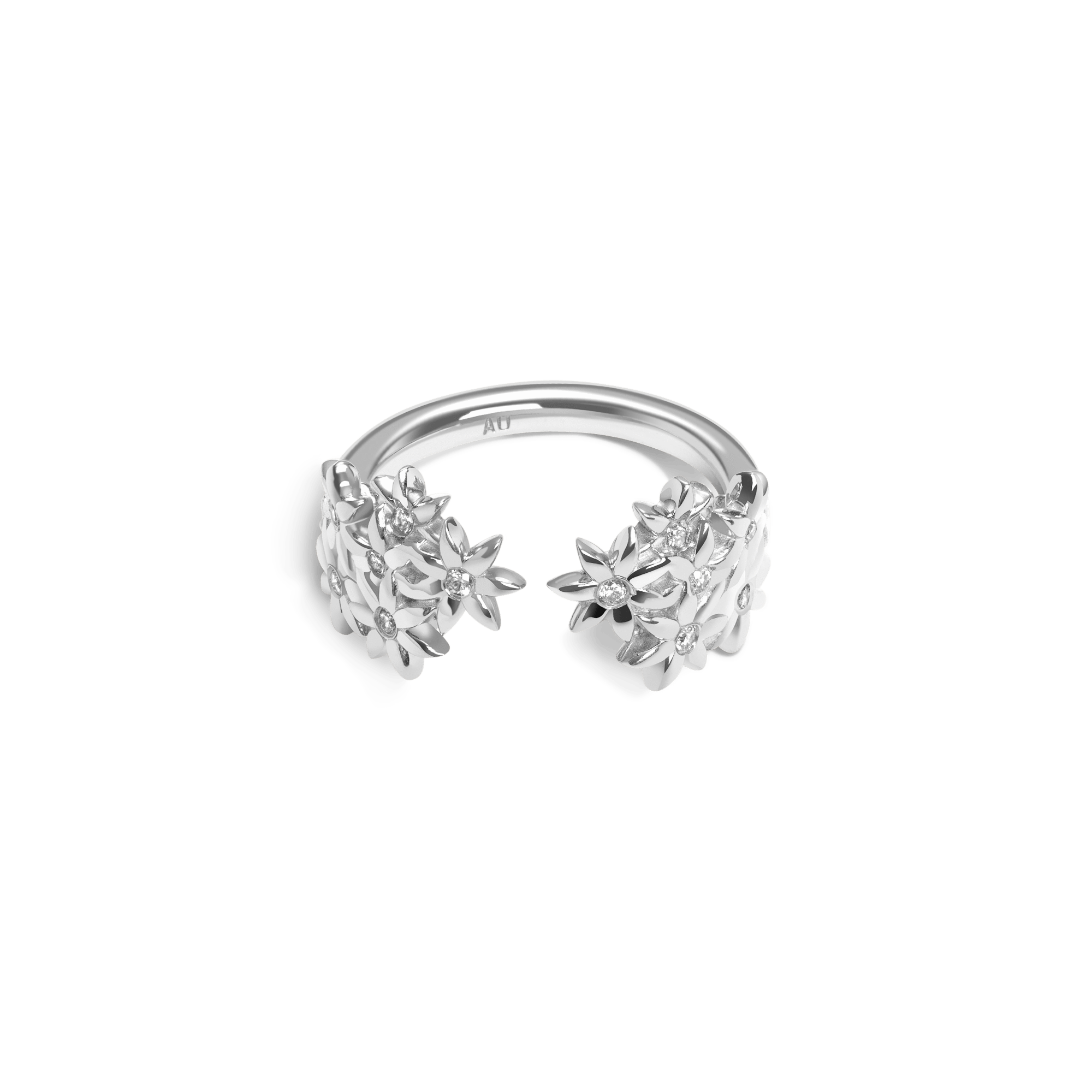 Flower Ring Open with Diamonds Sterling Silver White Gold Vermeil 14k White Gold 18k White Gold White Diamonds Laid down