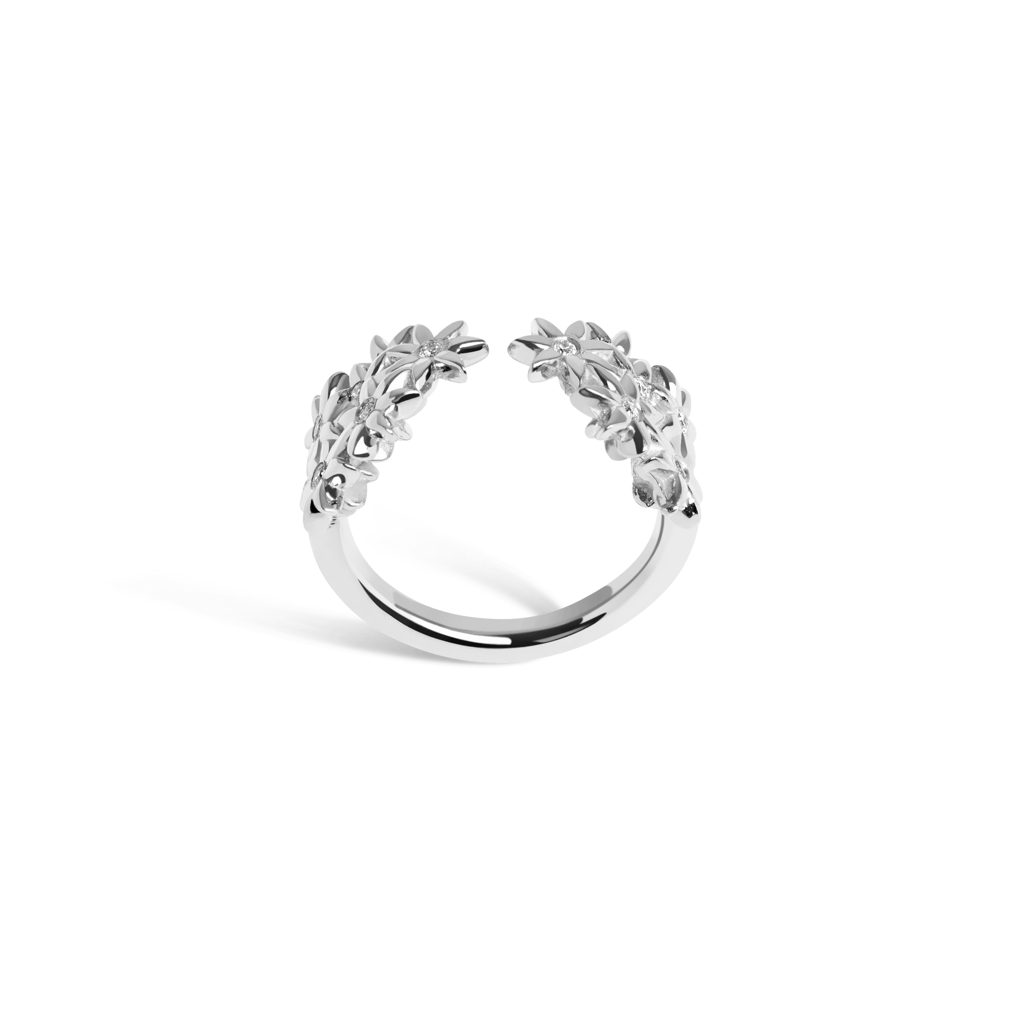 Flower Ring Open with Diamonds Sterling Silver White Gold Vermeil 14k White Gold 18k White Gold White Diamonds