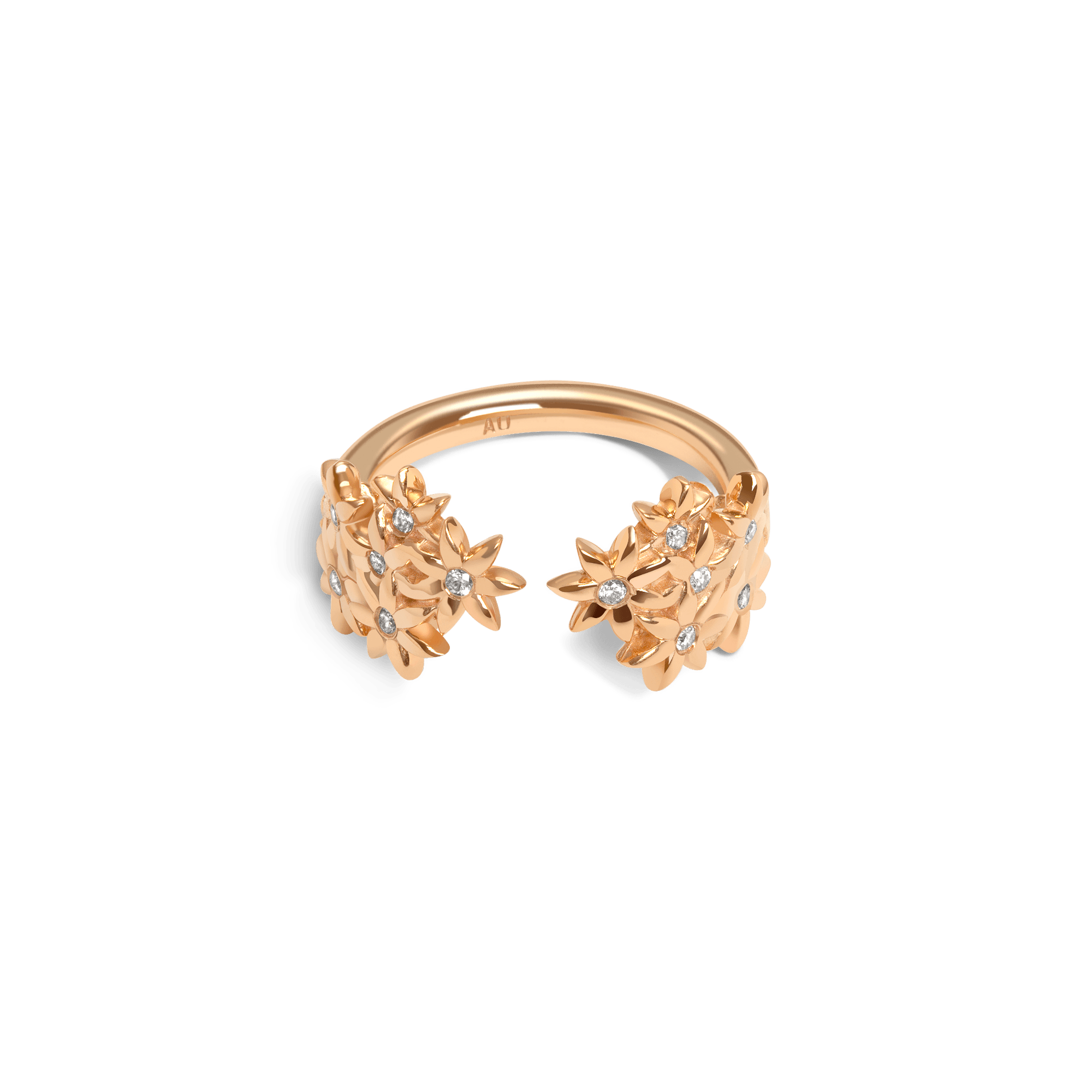Flower Ring Open with Diamonds Rose Gold Vermeil 14k Rose Gold 18k Rose Gold White Diamonds Laid down