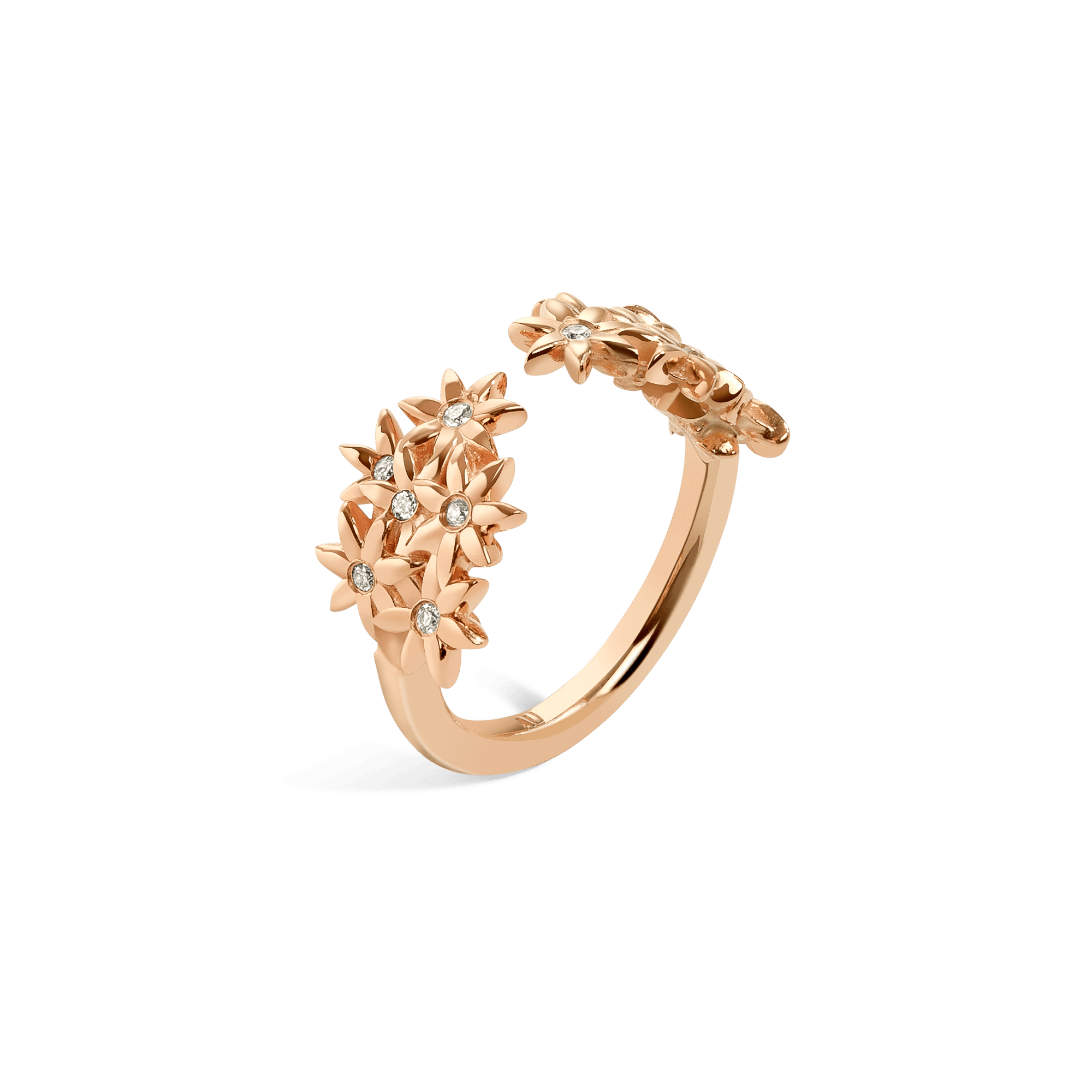 Flower Ring Open with Diamonds Rose Gold Vermeil 14k Rose Gold 18k Rose Gold White Diamonds Half Side    Front First