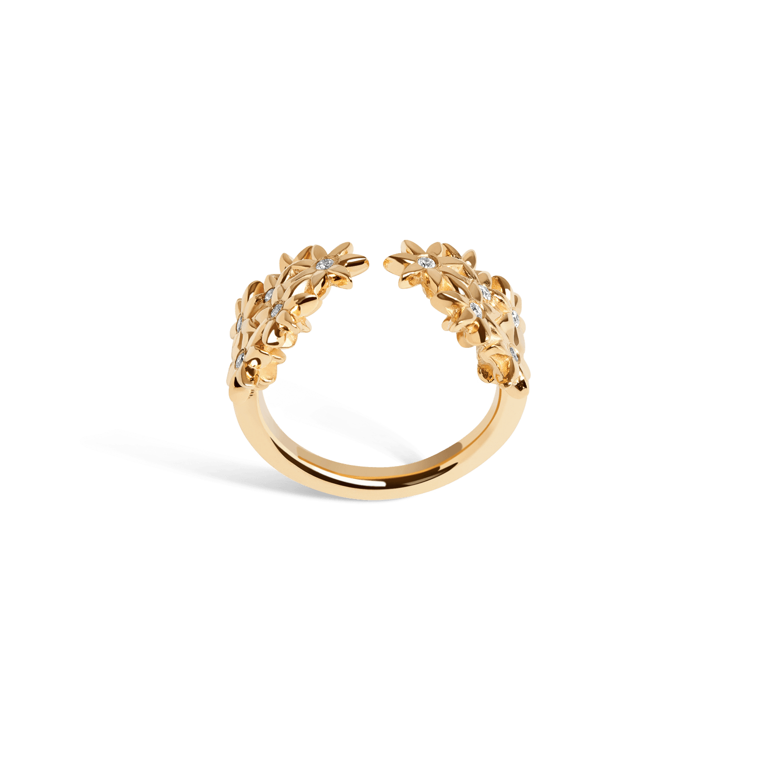 Flower Ring Open with Diamonds Yellow Gold Vermeil 14k Yellow Gold 18k Yellow Gold White Diamonds