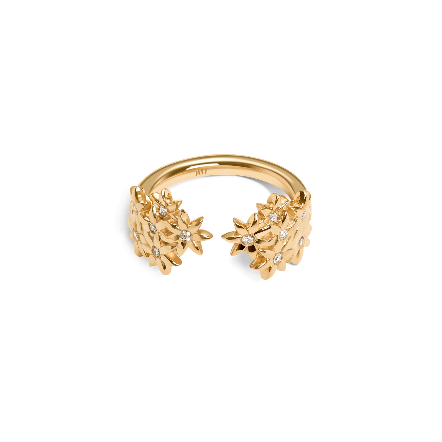 Flower Ring Open with Diamonds Yellow Gold Vermeil 14k Yellow Gold 18k Yellow Gold White Diamonds Laid down