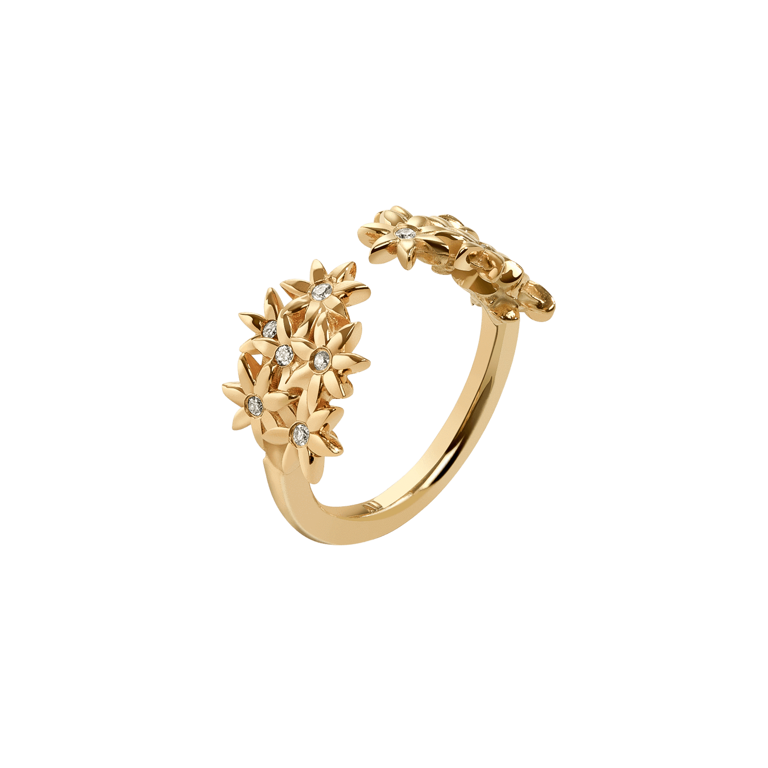 Flower Ring Open with Diamonds Yellow Gold Vermeil 14k Yellow Gold 18k Yellow Gold White Diamonds Half Side   Front First