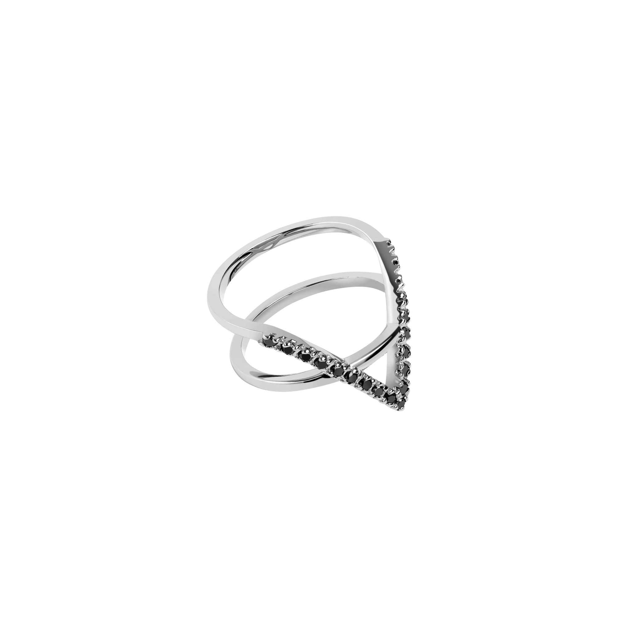 Icon Ring  Sterling Silver White Gold Vermeil 14k White Gold 18k White Gold Black Diamonds Half Side