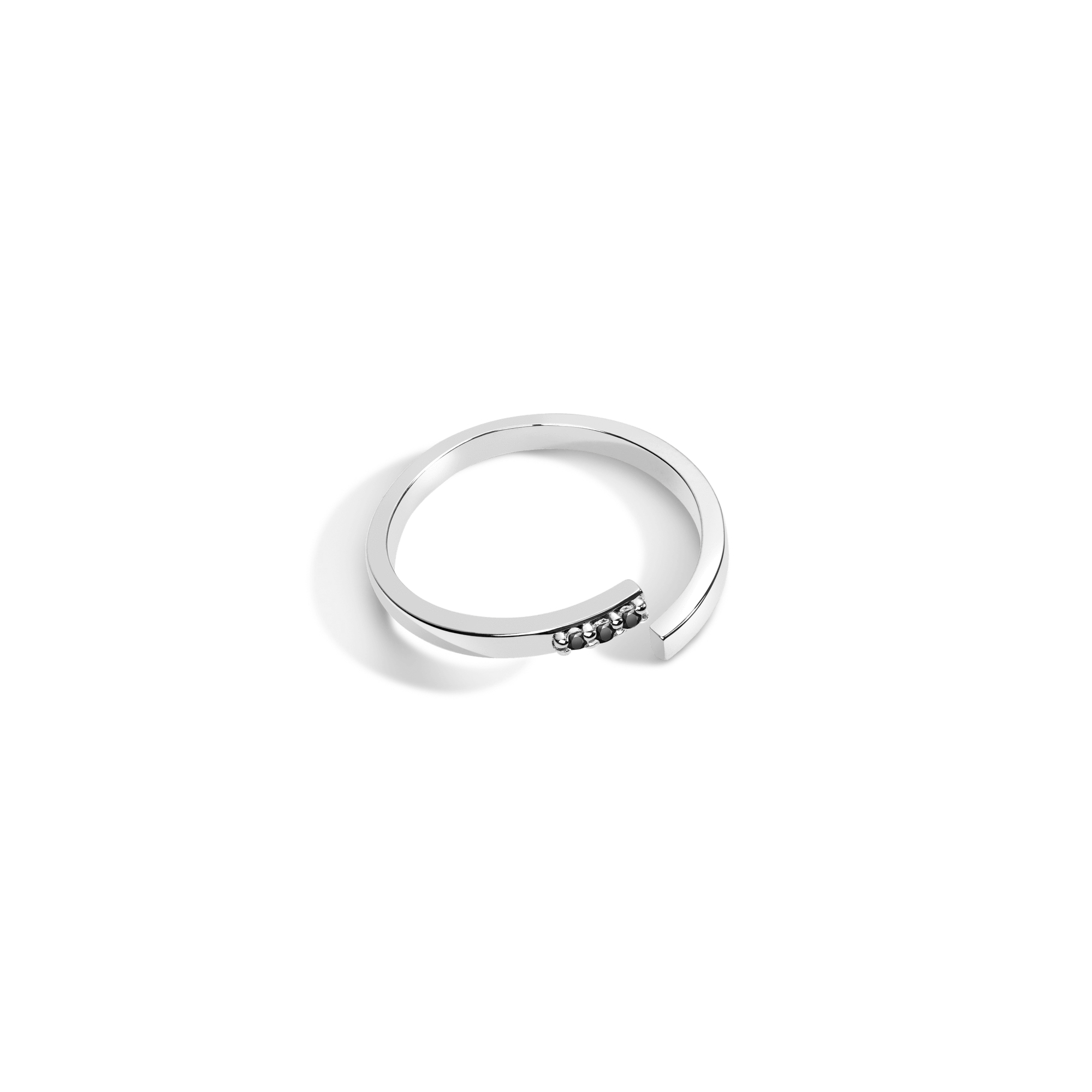 Mini Wraparound Ring  Sterling Silver White Gold Vermeil 14k White Gold 18k White Gold Black Diamonds Laid down