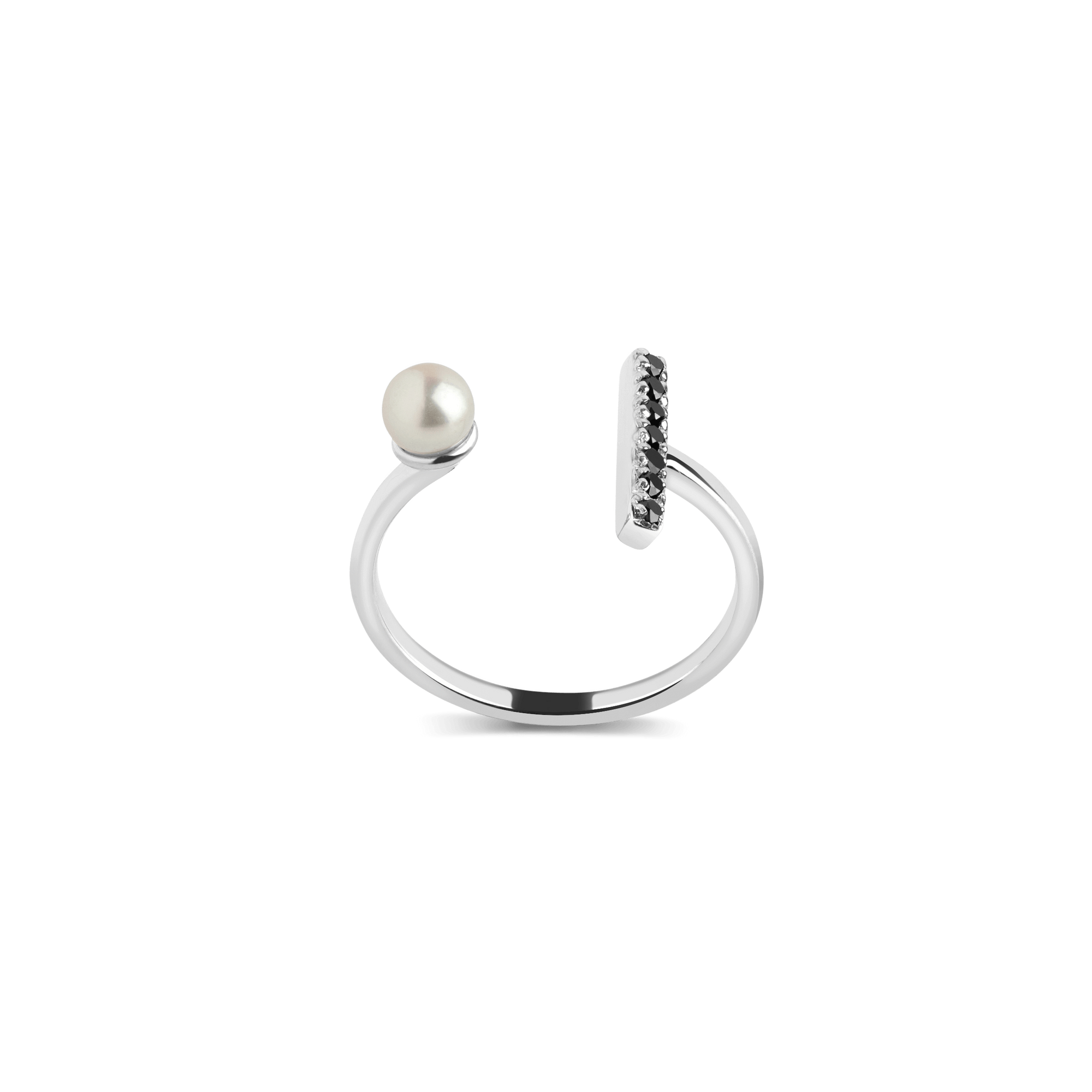 Open Pearl Ring  Sterling Silver White Gold Vermeil 14k White Gold 18k White Gold Black Diamonds    Front First