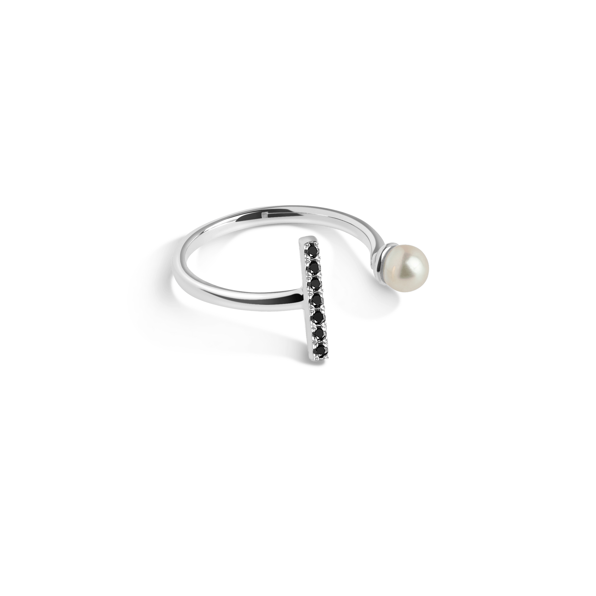 Open Pearl Ring  Sterling Silver White Gold Vermeil 14k White Gold 18k White Gold Black Diamonds Laid down