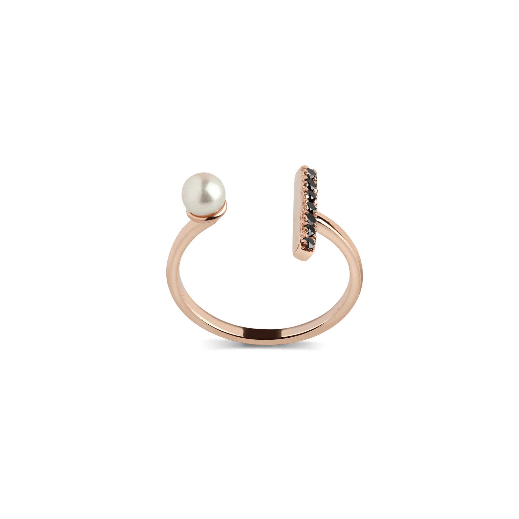 Open Pearl Ring  Rose Gold Vermeil 14k Rose Gold 18k Rose Gold Black Diamonds    Front First