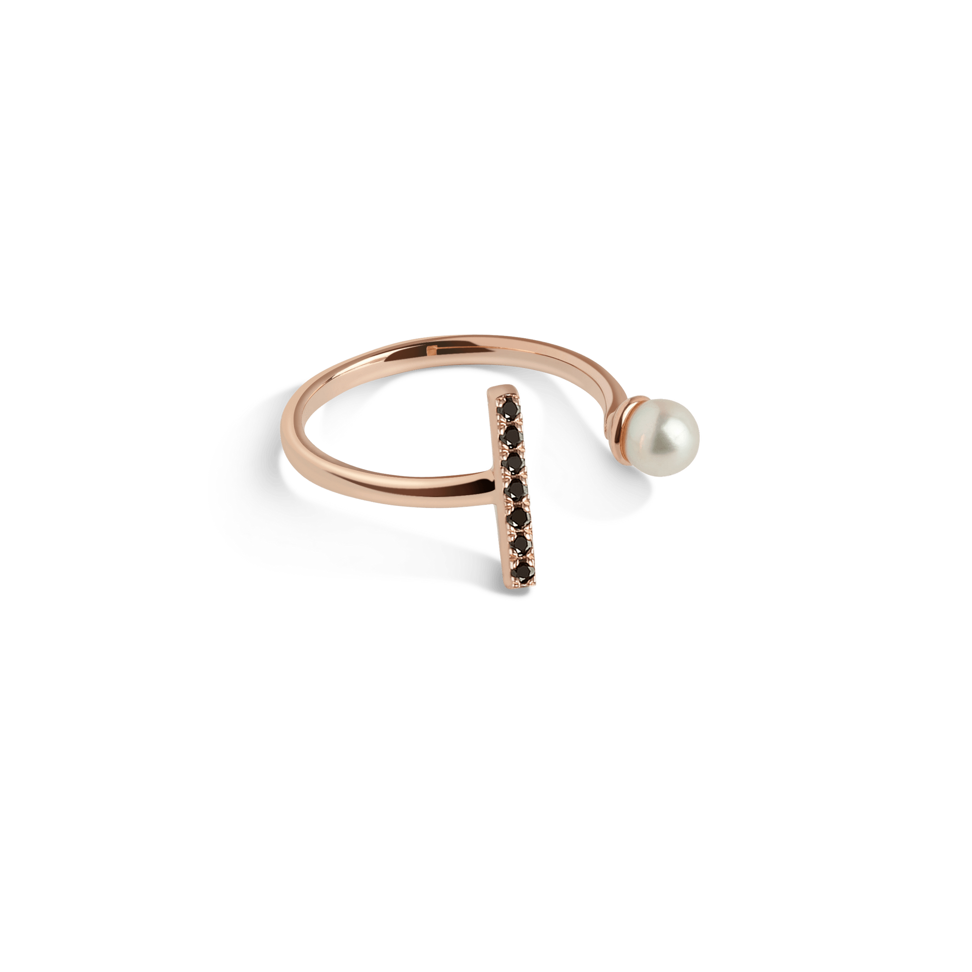 Open Pearl Ring  Rose Gold Vermeil 14k Rose Gold 18k Rose Gold Black Diamonds Laid down