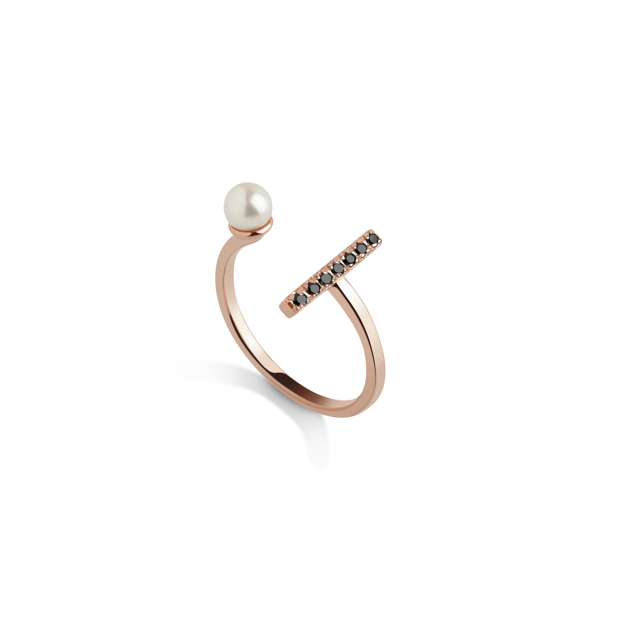 Open Pearl Ring  Rose Gold Vermeil 14k Rose Gold 18k Rose Gold Black Diamonds Half Side