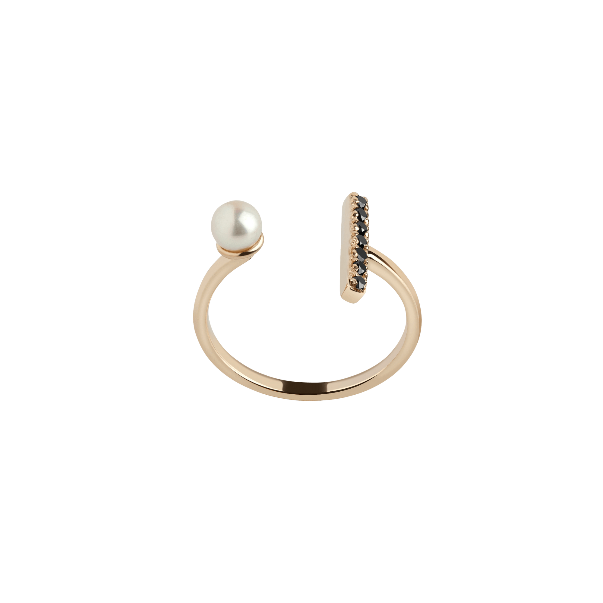 Open Pearl Ring  Yellow Gold Vermeil 14k Yellow Gold 18k Yellow Gold Black Diamonds    Front First