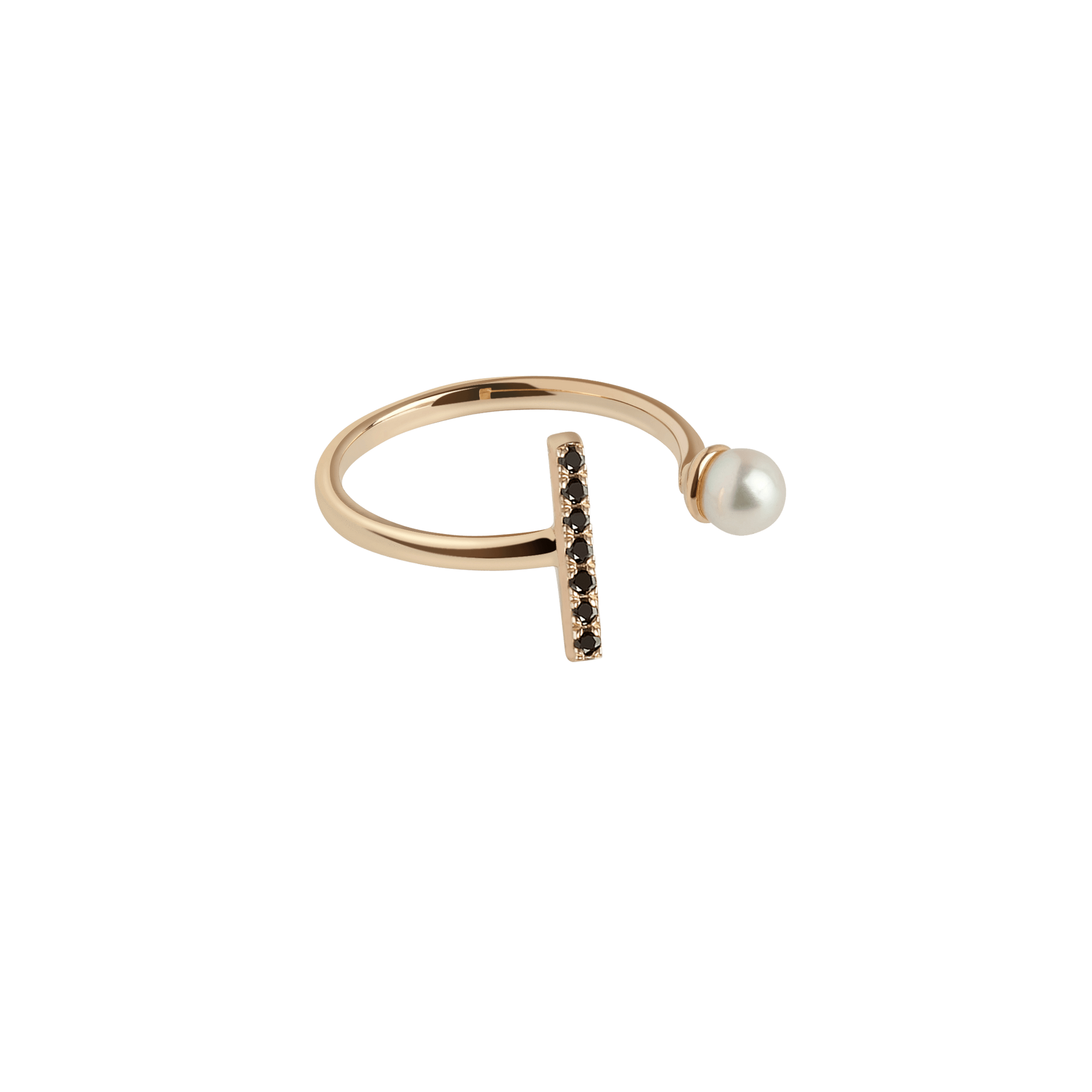 Open Pearl Ring  Yellow Gold Vermeil 14k Yellow Gold 18k Yellow Gold Black Diamonds Laid down