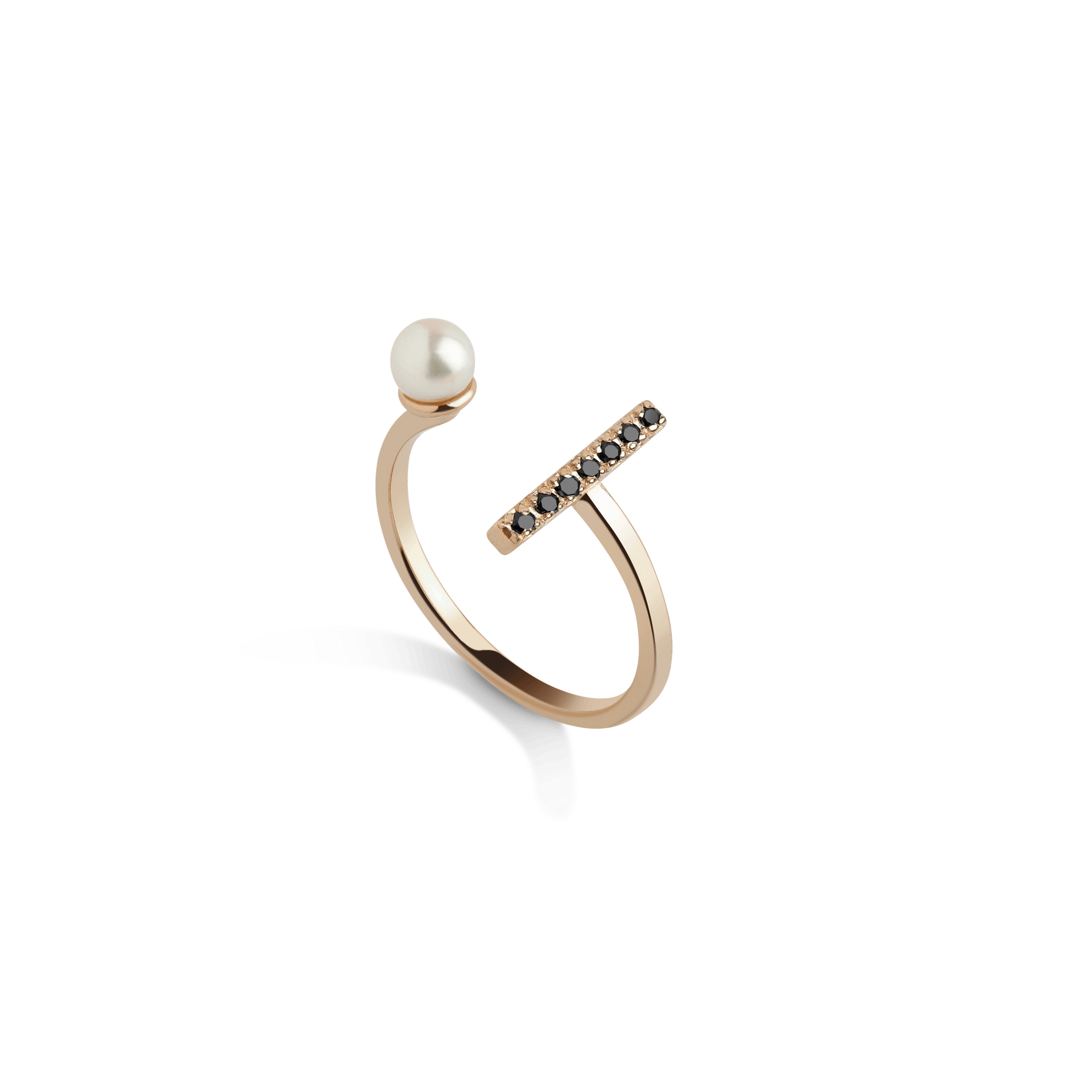 Open Pearl Ring  Yellow Gold Vermeil 14k Yellow Gold 18k Yellow Gold Black Diamonds Half Side