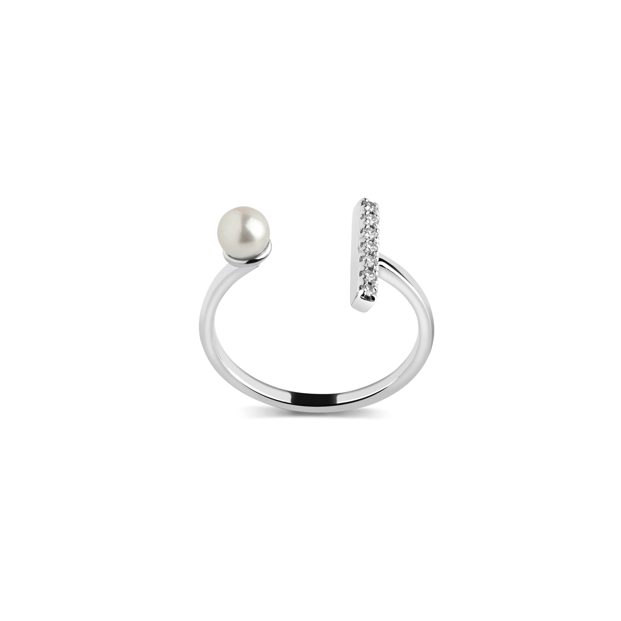 Open Pearl Ring  Sterling Silver White Gold Vermeil 14k White Gold 18k White Gold White Diamonds    Front First