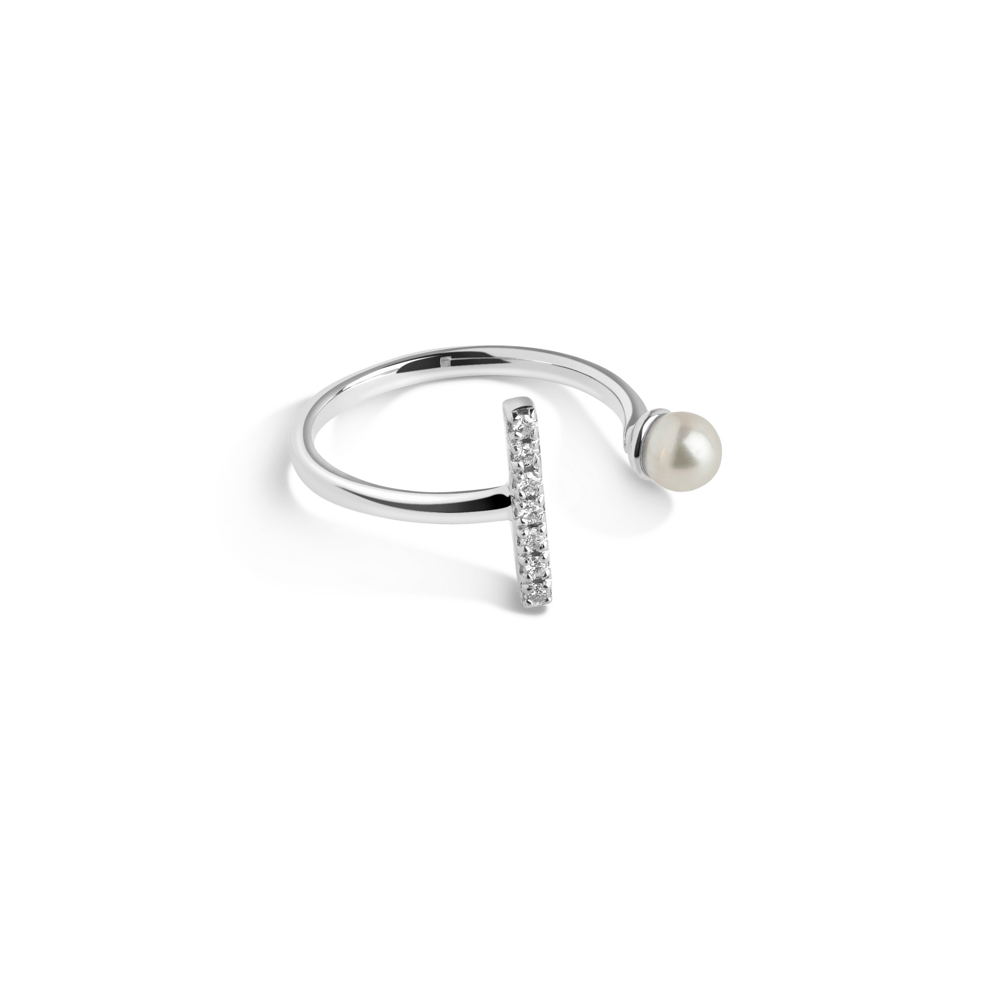 Open Pearl Ring  Sterling Silver White Gold Vermeil 14k White Gold 18k White Gold White Diamonds Laid down
