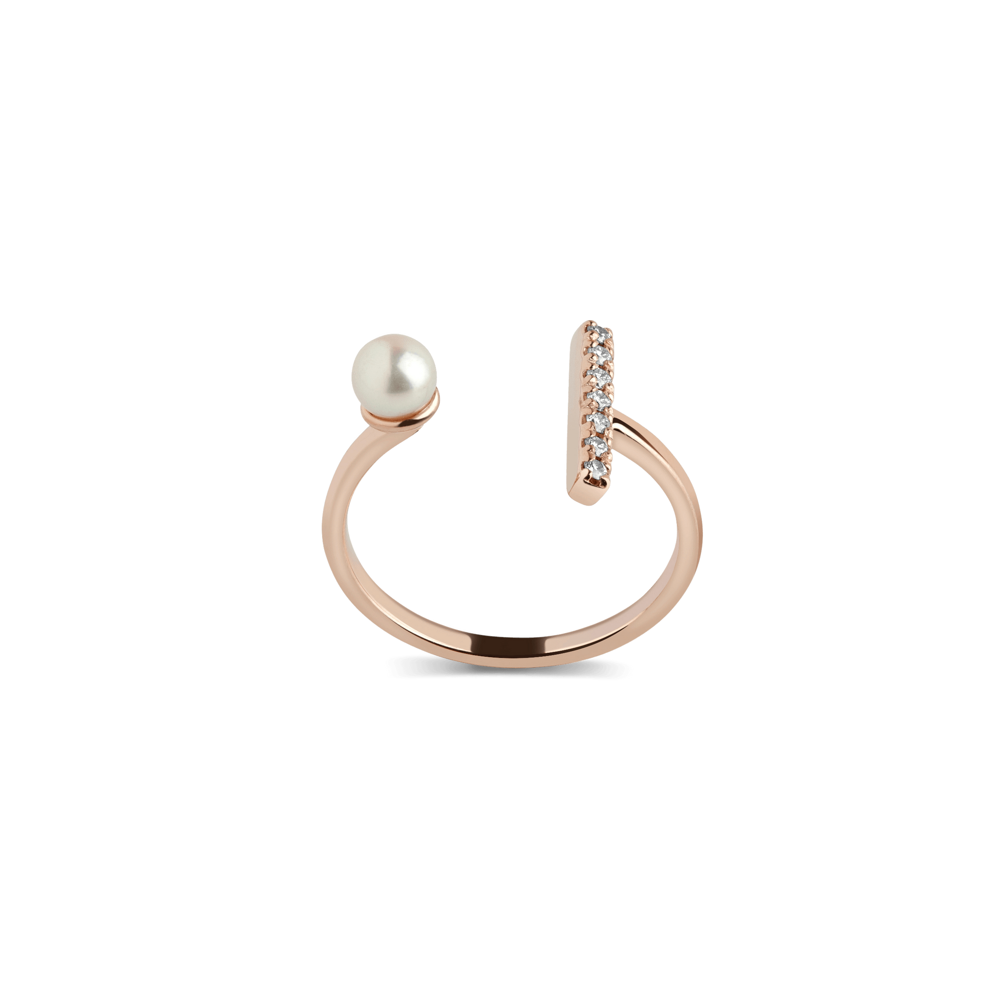 Open Pearl Ring  Rose Gold Vermeil 14k Rose Gold 18k Rose Gold White Diamonds    Front First