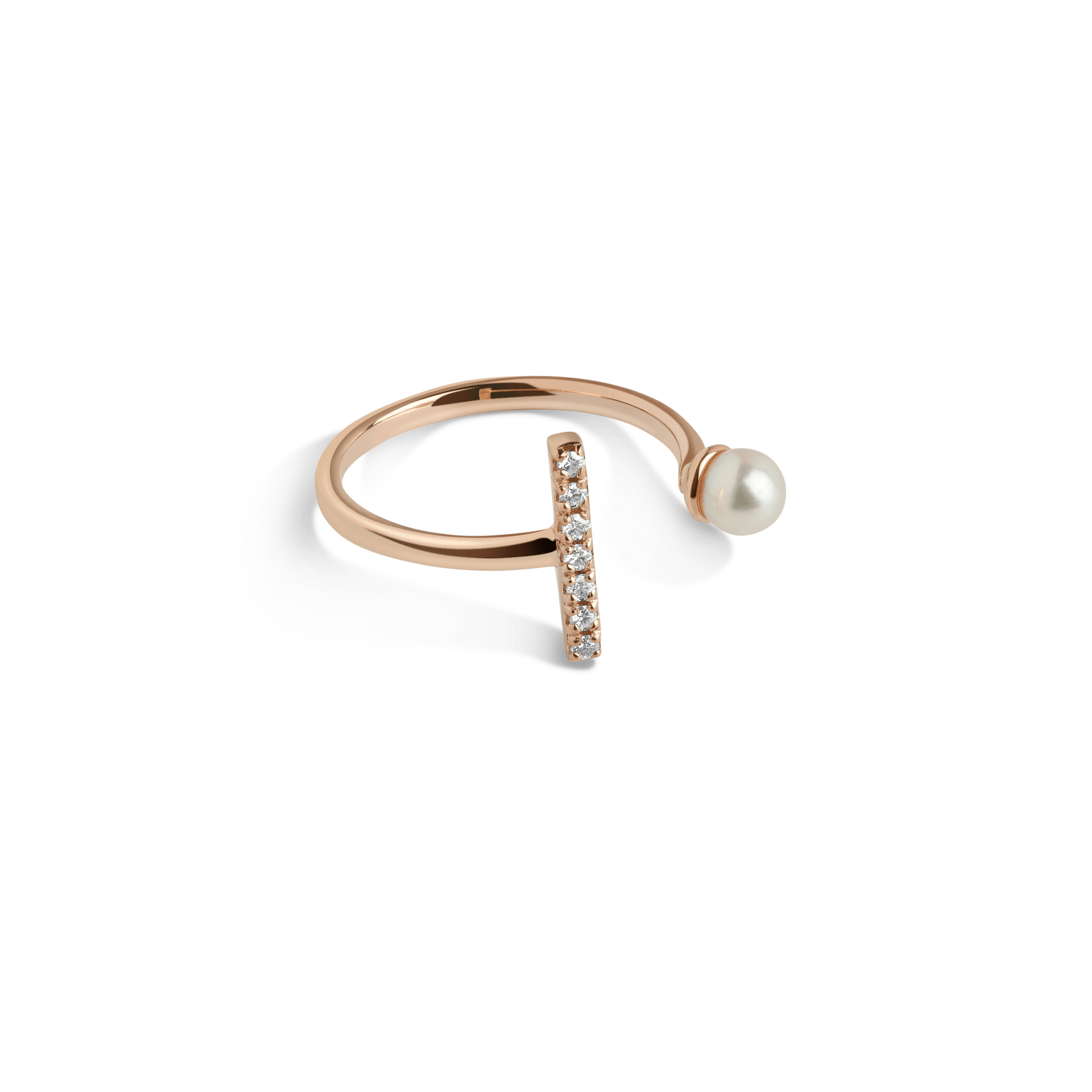 Open Pearl Ring  Rose Gold Vermeil 14k Rose Gold 18k Rose Gold White Diamonds Laid down