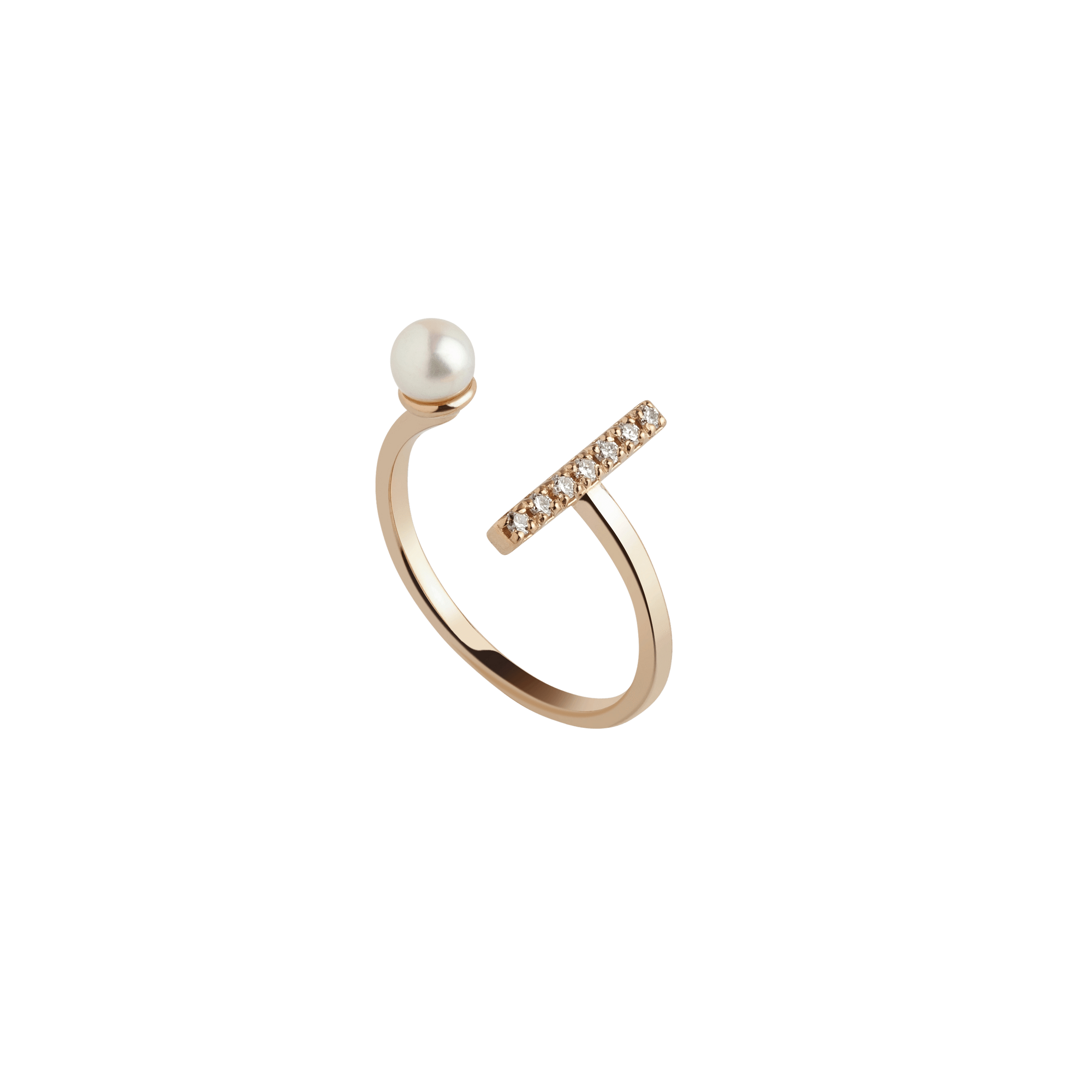 Open Pearl Ring  Yellow Gold Vermeil 14k Yellow Gold 18k Yellow Gold White Diamonds Half Side