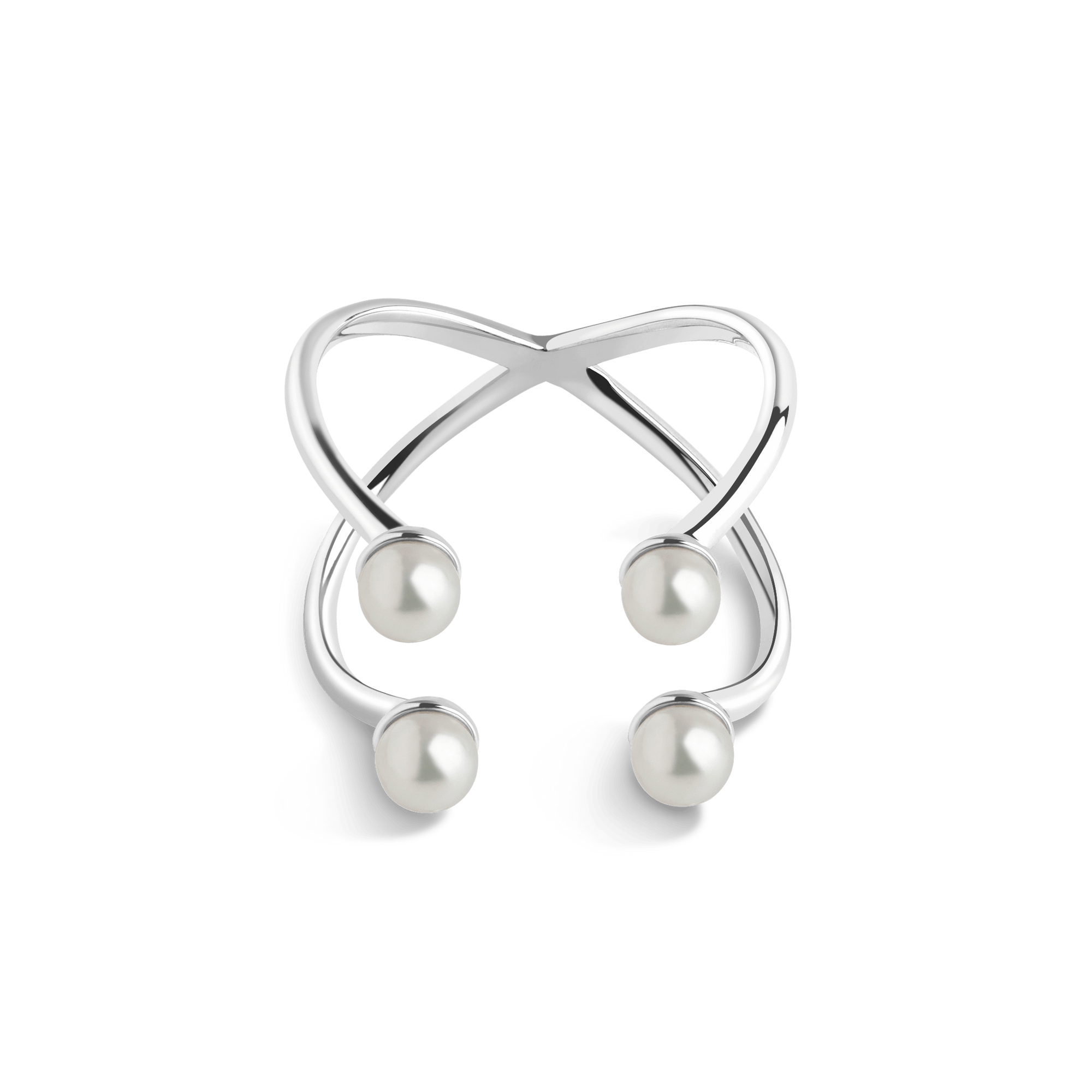 Quadripearl Ring Sterling Silver White Gold Vermeil 14k White Gold 18k White Gold Laid down